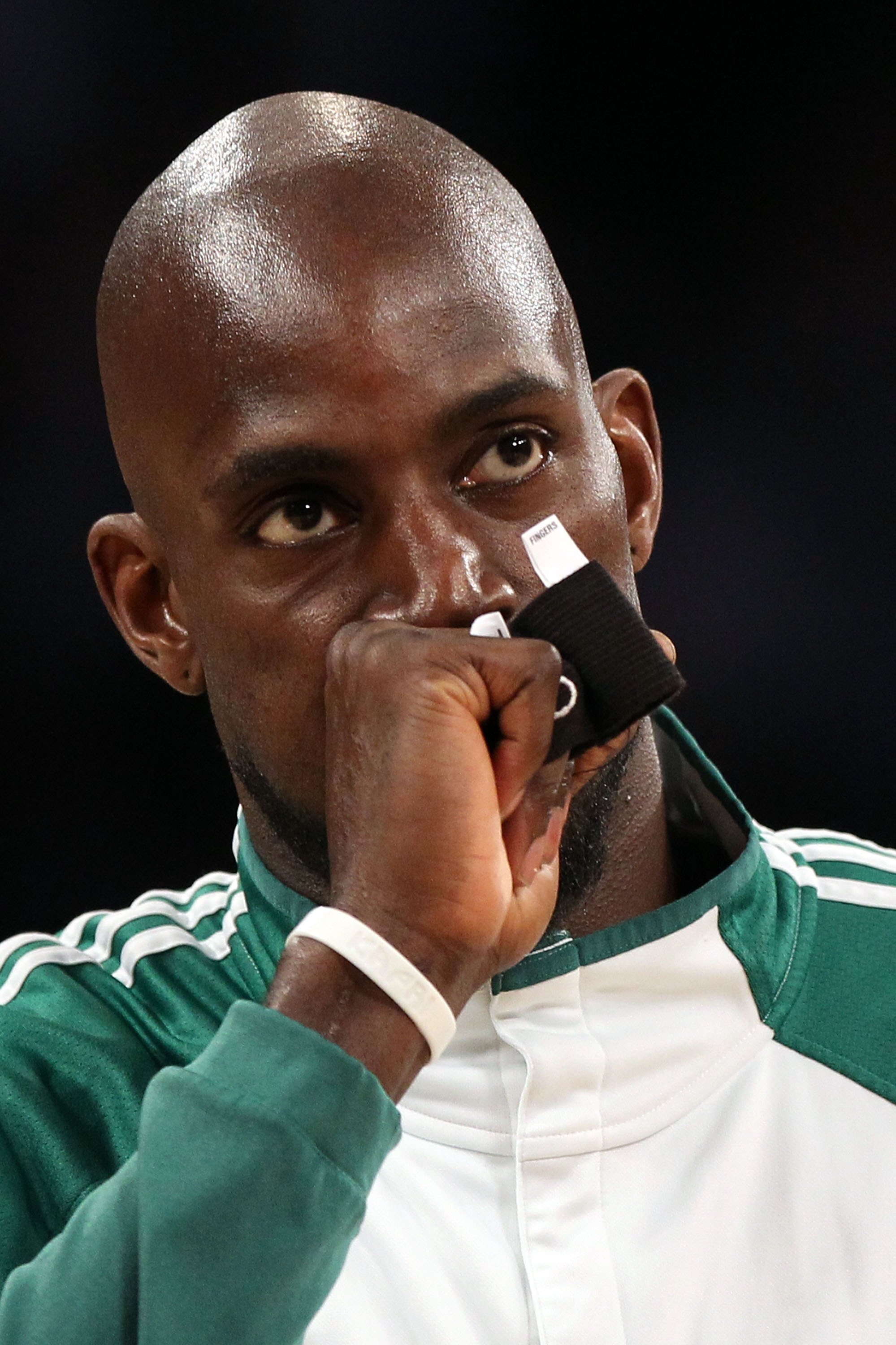 LOS ANGELES, CA - JUNE 17:  Kevin Garnett #5 of the Boston Celtics warms up before Game Seven of the 2010 NBA Finals against the Los Angeles Lakers at Staples Center on June 17, 2010 in Los Angeles, California.  NOTE TO USER: User expressly acknowledges a