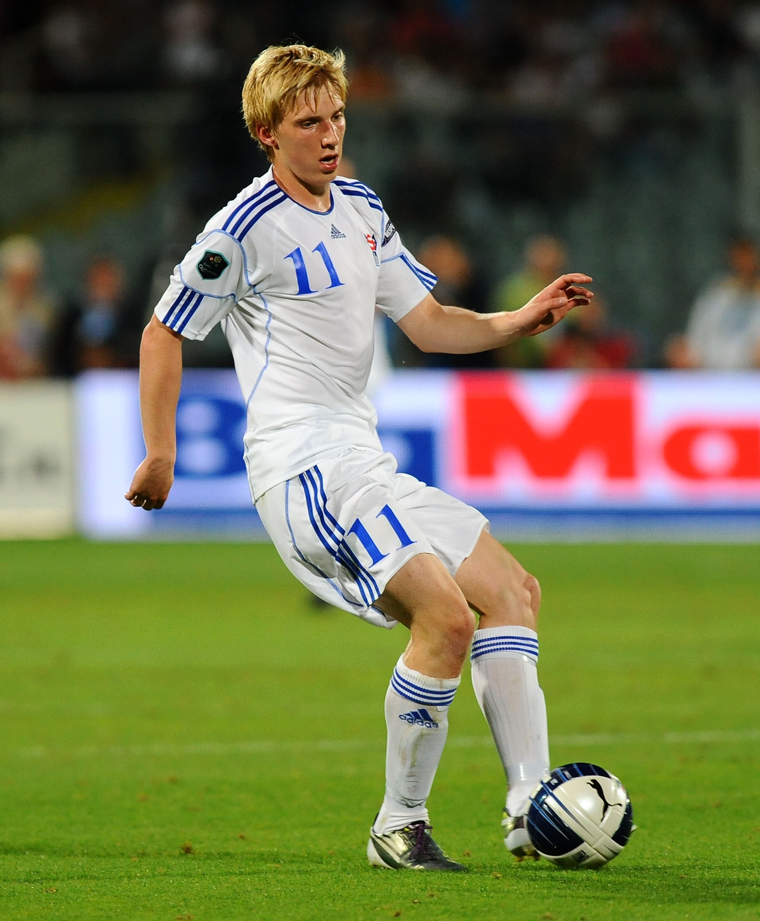 FLORENCE, ITALY - SEPTEMBER 07: Joan Simun Edmundsson of Faroe in action during the Euro 2012 qualifying match between Italy and Faroe Islands at Stadio Artemio Franchi on September 7, 2010 in Florence, Italy. (Photo by Massimo Cebrelli/Getty Images)
