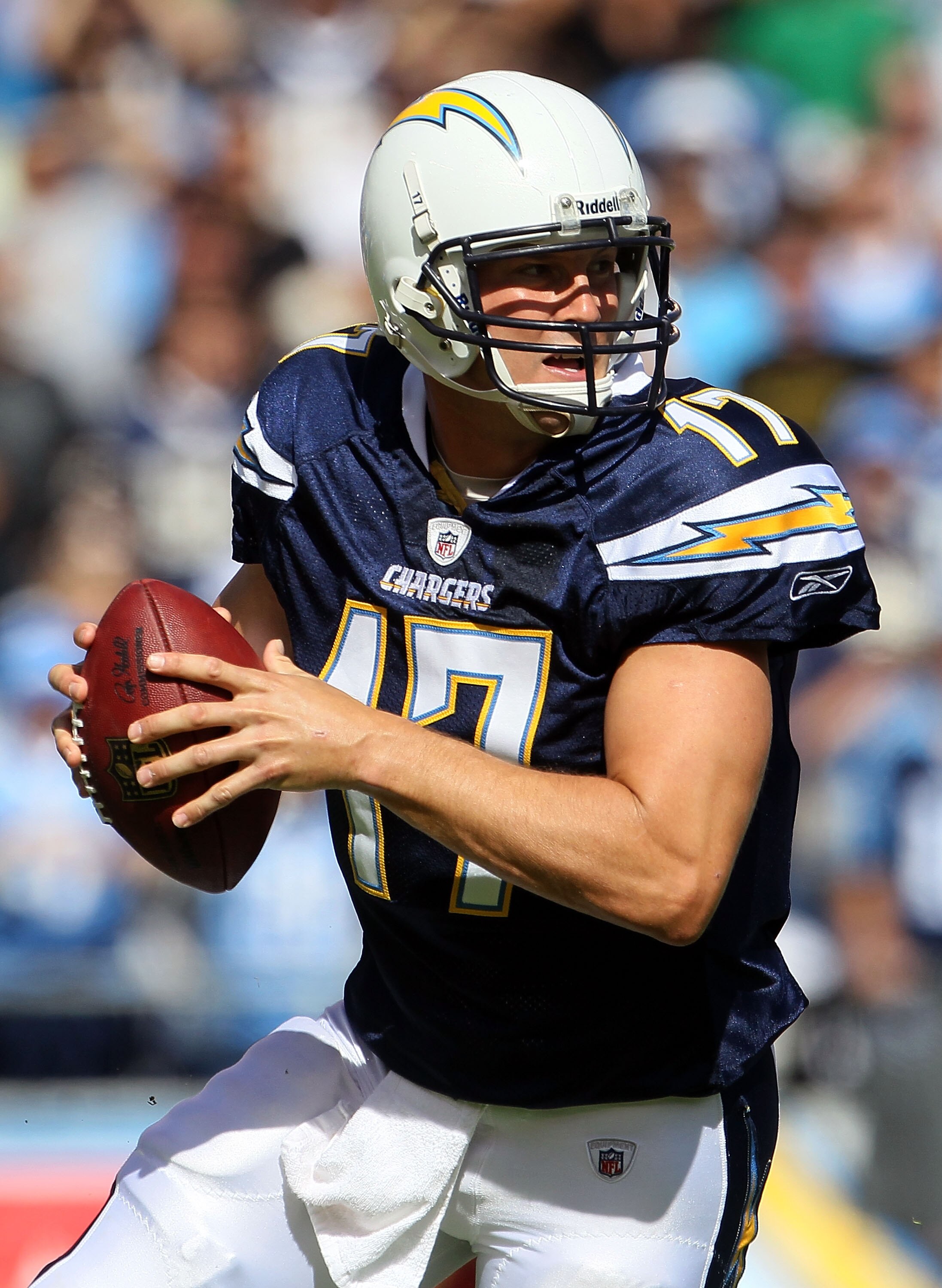 SAN DIEGO - OCTOBER 31:  Quarterback Philip Rivers #17 of the San Diego Chargers plays in the game against the Tennessee Titans at Qualcomm Stadium on October 31, 2010 in San Diego, California. The Chargers defeated the Titans 33-25.  (Photo by Jeff Gross