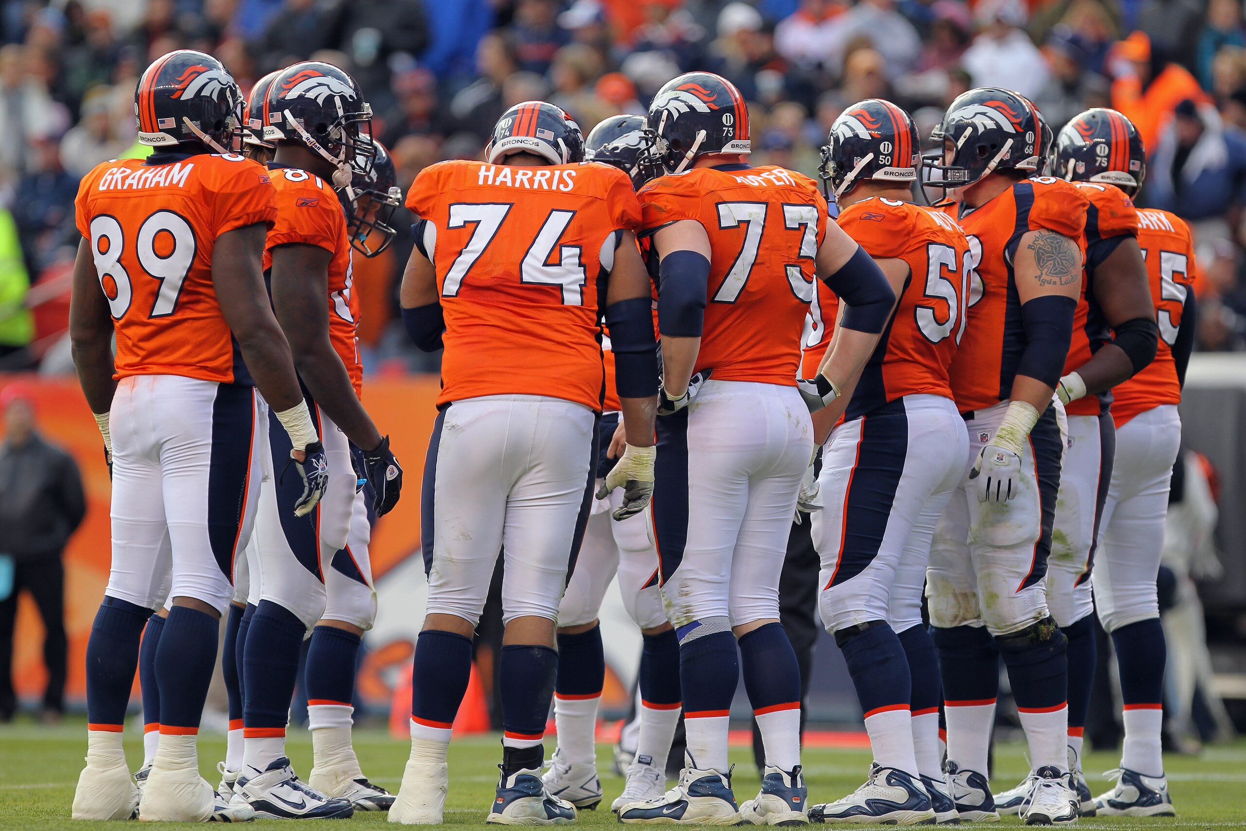 DENVER - NOVEMBER 14: The Denver Broncos offensive huddles up to face the Kansas City Chiefs at INVESCO Field at Mile High on November 14, 2010 in Denver, Colorado. The Broncos defeated the Chiefs 49-29. (Photo by Doug Pensinger/Getty Images) DENVER - NOVEMBER 14: The Denver Broncos offensive huddles up to face the Kansas City Chiefs at INVESCO Field at Mile High on November 14, 2010 in Denver, Colorado. The Broncos defeated the Chiefs 49-29. (Photo by Doug Pensinger/Getty Images)
