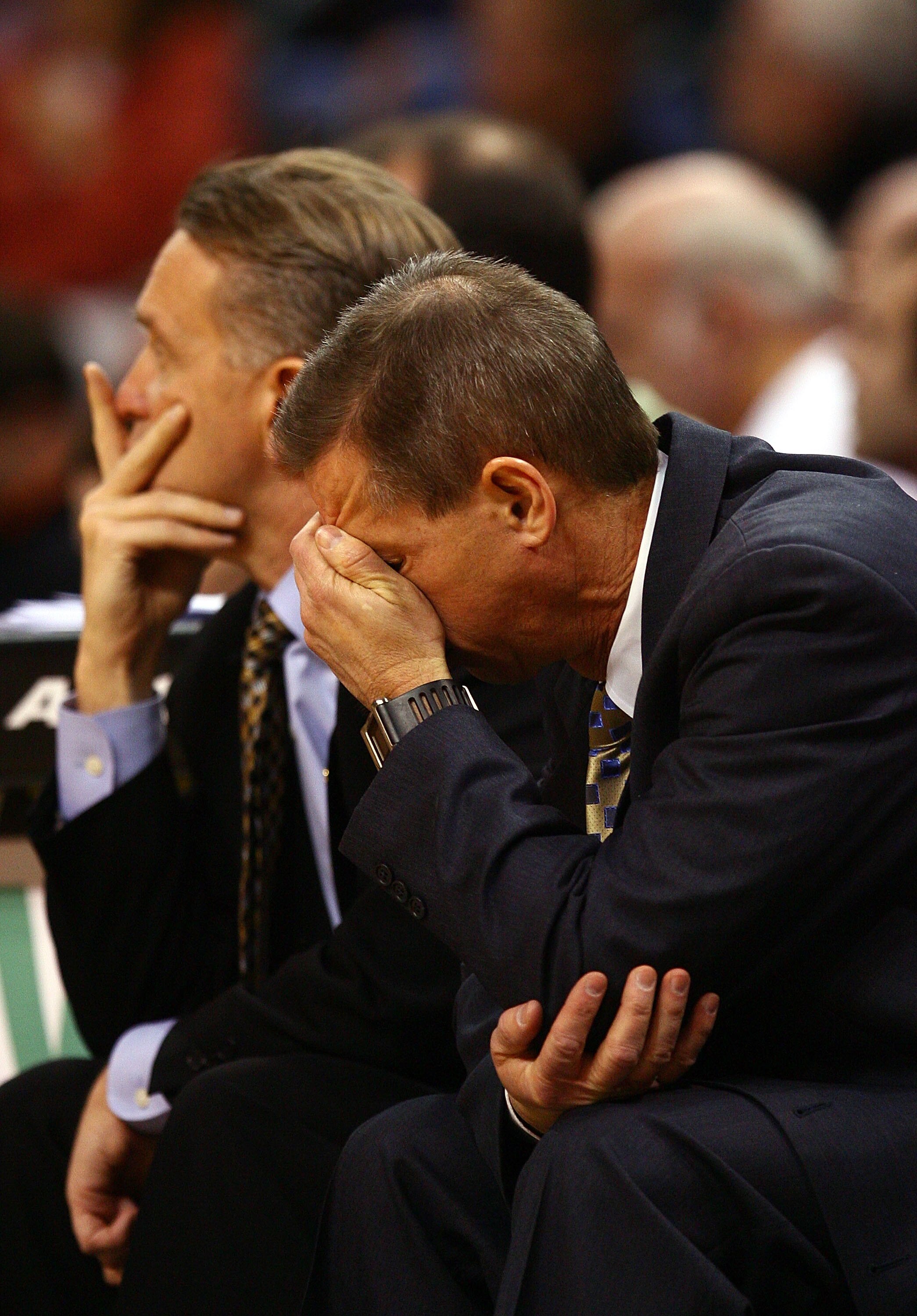 OKLAHOMA CITY - MARCH 11:  Head coach Jeff Bzdelik of the Colorado Buffaloes reacts during a loss against the Texas Longhorns during the Phillips 66 Big 12 Men's Basketball Championship at the Ford Center March 11, 2009 in Oklahoma City, Oklahoma.  (Photo