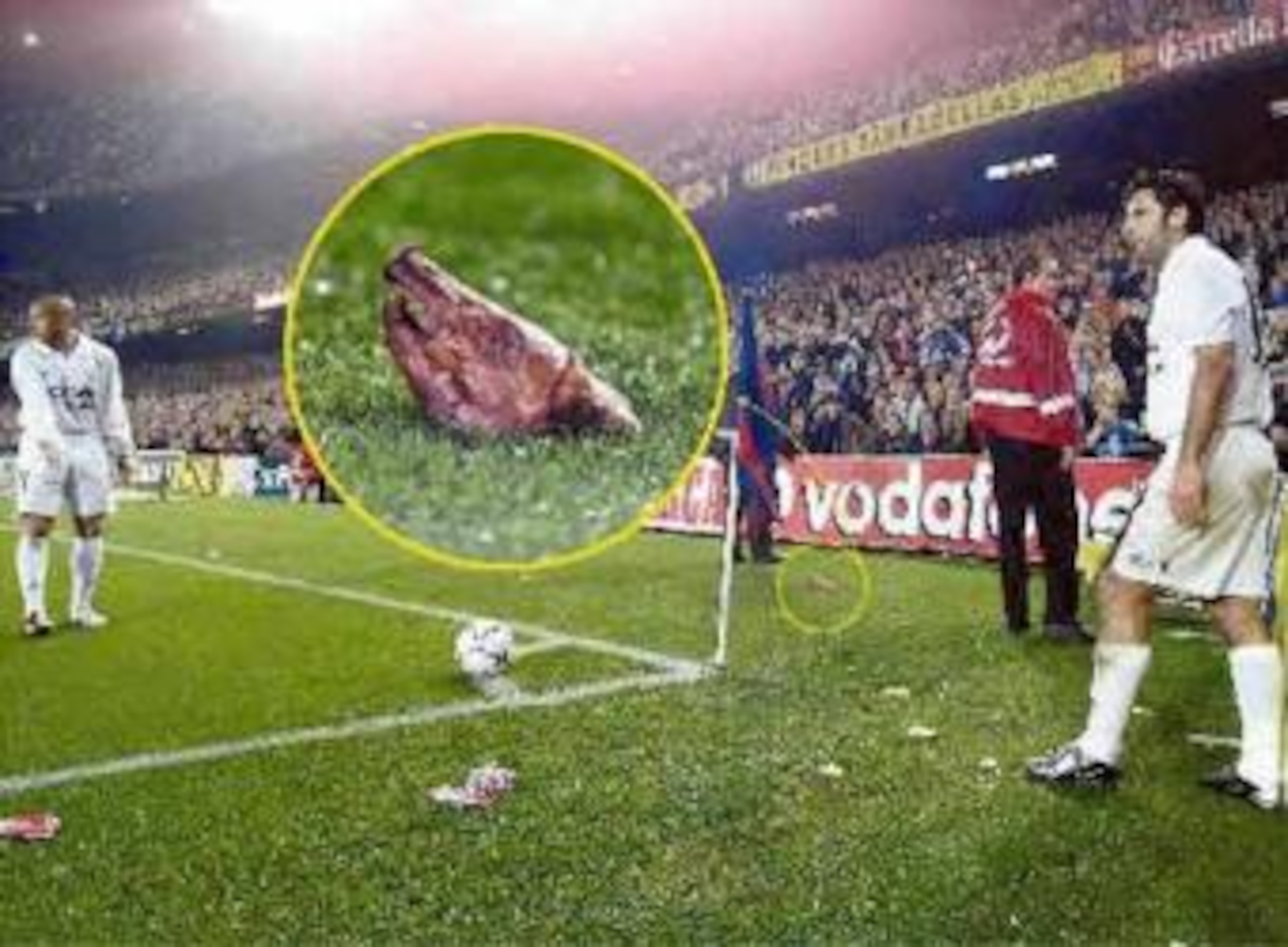 Figo taking a corner and the Pig's head