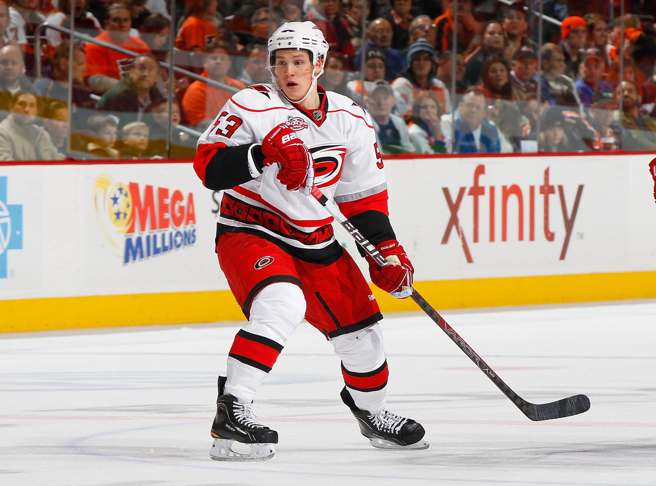 PHILADELPHIA - NOVEMBER 01: Jeff Skinner #53 of the Carolina Hurricanes skates against the Philadelphia Flyers on November 1, 2010 at the Wells Fargo Center in Philadelphia, Pennsylvania. Flyers defeat the Hurricanes 3-2. (Photo by Mike Stobe/Getty Imag PHILADELPHIA - NOVEMBER 01: Jeff Skinner #53 of the Carolina Hurricanes skates against the Philadelphia Flyers on November 1, 2010 at the Wells Fargo Center in Philadelphia, Pennsylvania. Flyers defeat the Hurricanes 3-2. (Photo by Mike Stobe/Getty Imag