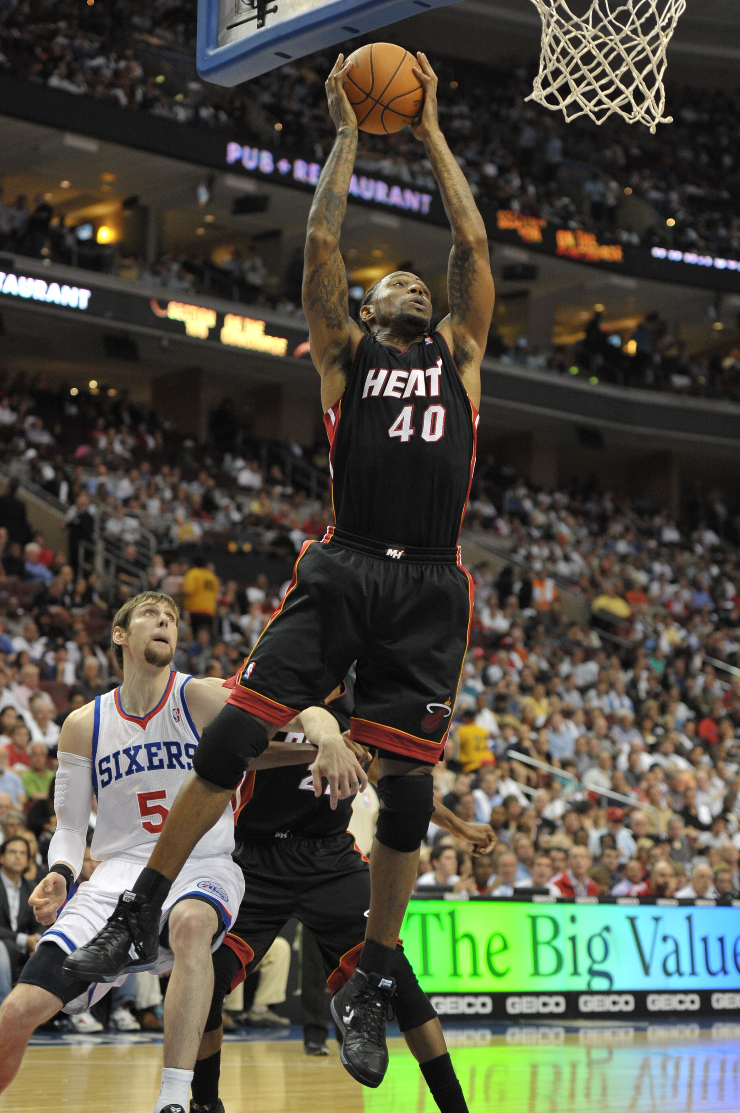 PHILADELPHIA - OCTOBER 27:  Udonis Haslem #40 of the Miami Heat in action during the game against the Philadelphia 76ers at the Wells Fargo Center on October 27, 2010 in Philadelphia, Pennsylvania. NOTE TO USER: User expressly acknowledges and agrees that