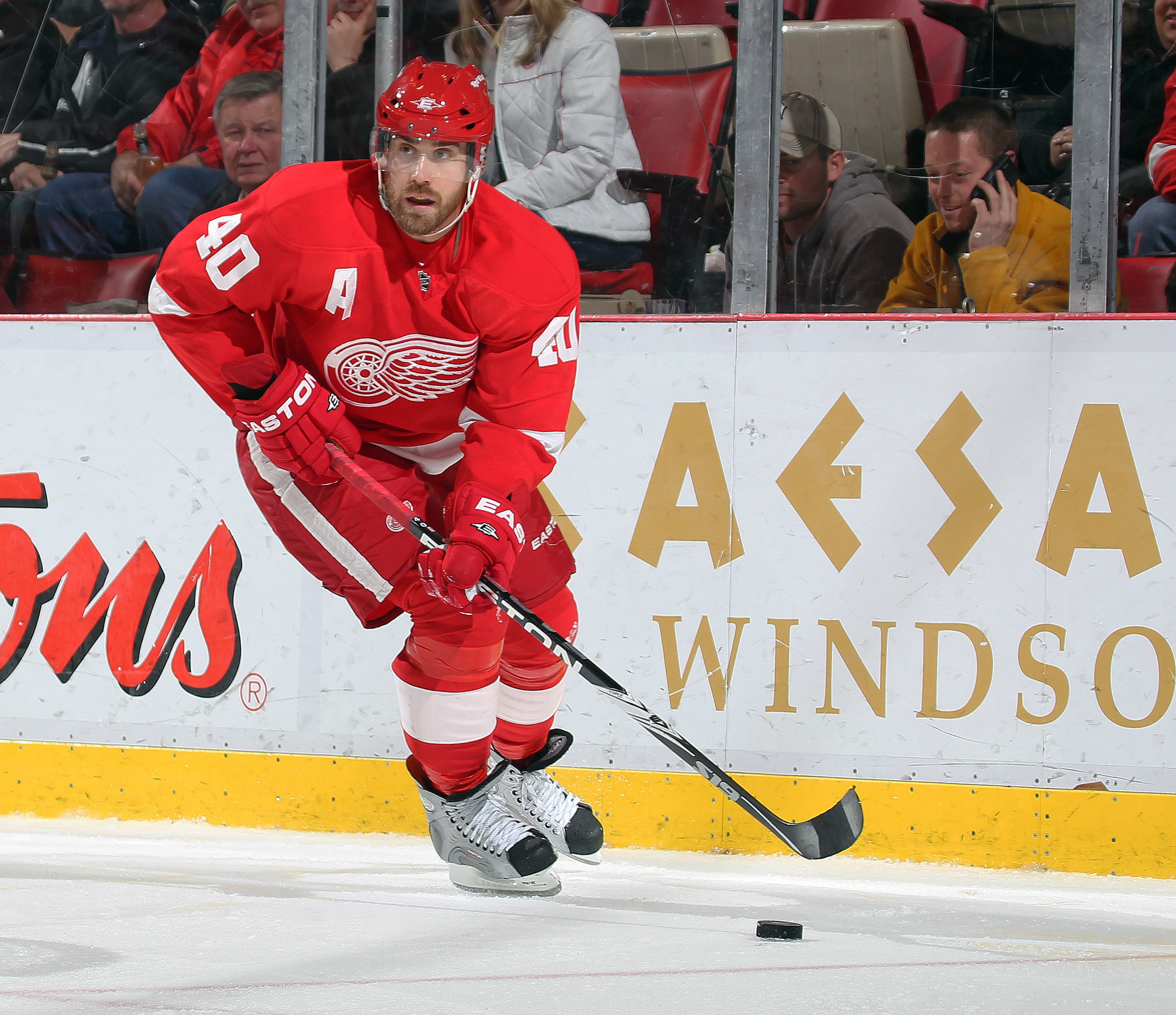 DETROIT,MI - NOVEMBER 13:  Henrik Zetterberg #40 of the Detroit Red Wings skates with the puck in a game against the Colorado Avalanche on November 13,2010 at the Joe Louis Arena in Detroit, Michigan. The Wings defeated the Avalanche 3-1. (Photo by Claus 