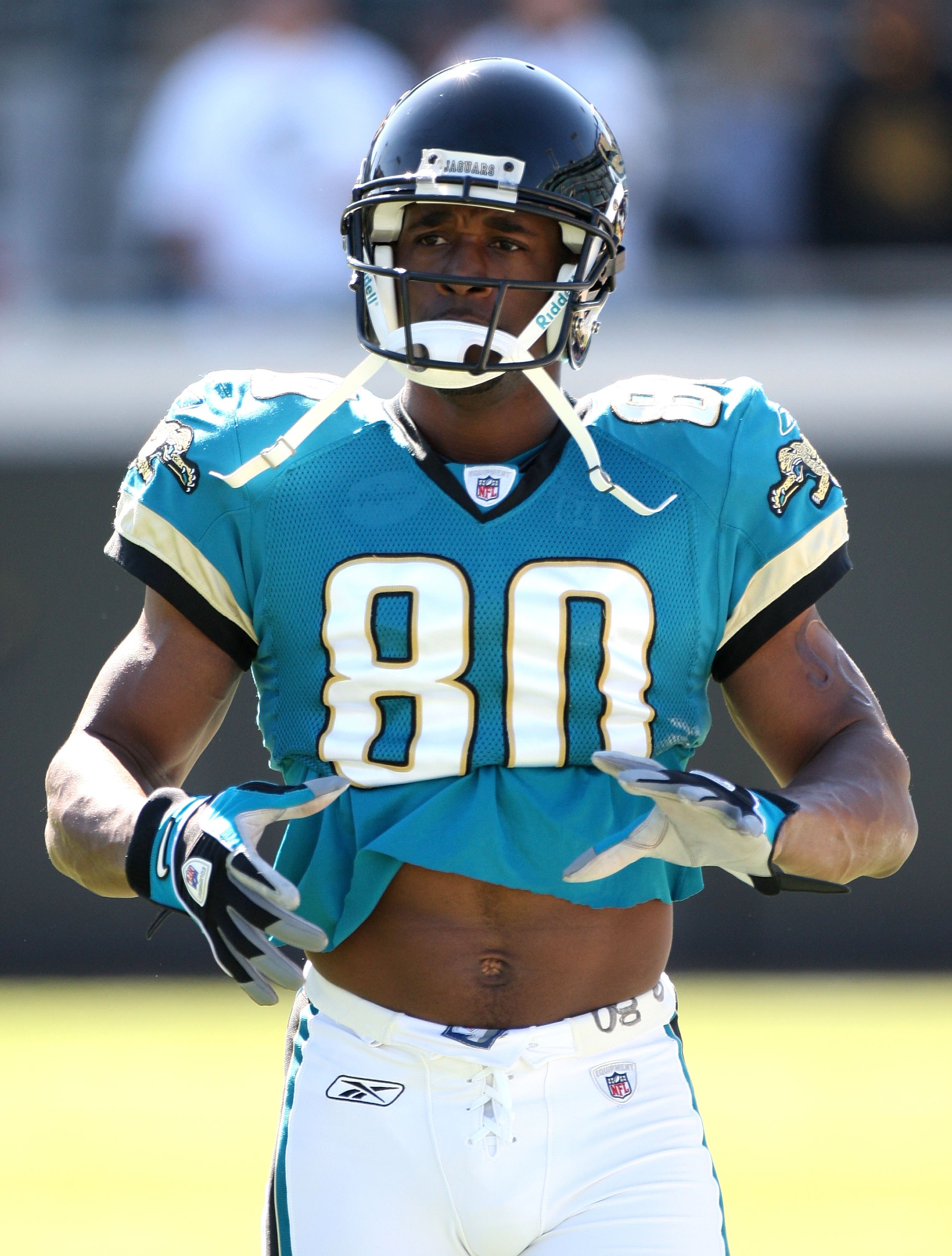 JACKSONVILLE, FL - NOVEMBER 23:  Jerry Porter #80 of the Jacksonville Jaguars during the game against the Minnesota Vikings at Jacksonville Municipal Stadium on November 23, 2008 in Jacksonville, Florida.  (Photo by Sam Greenwood/Getty Images)