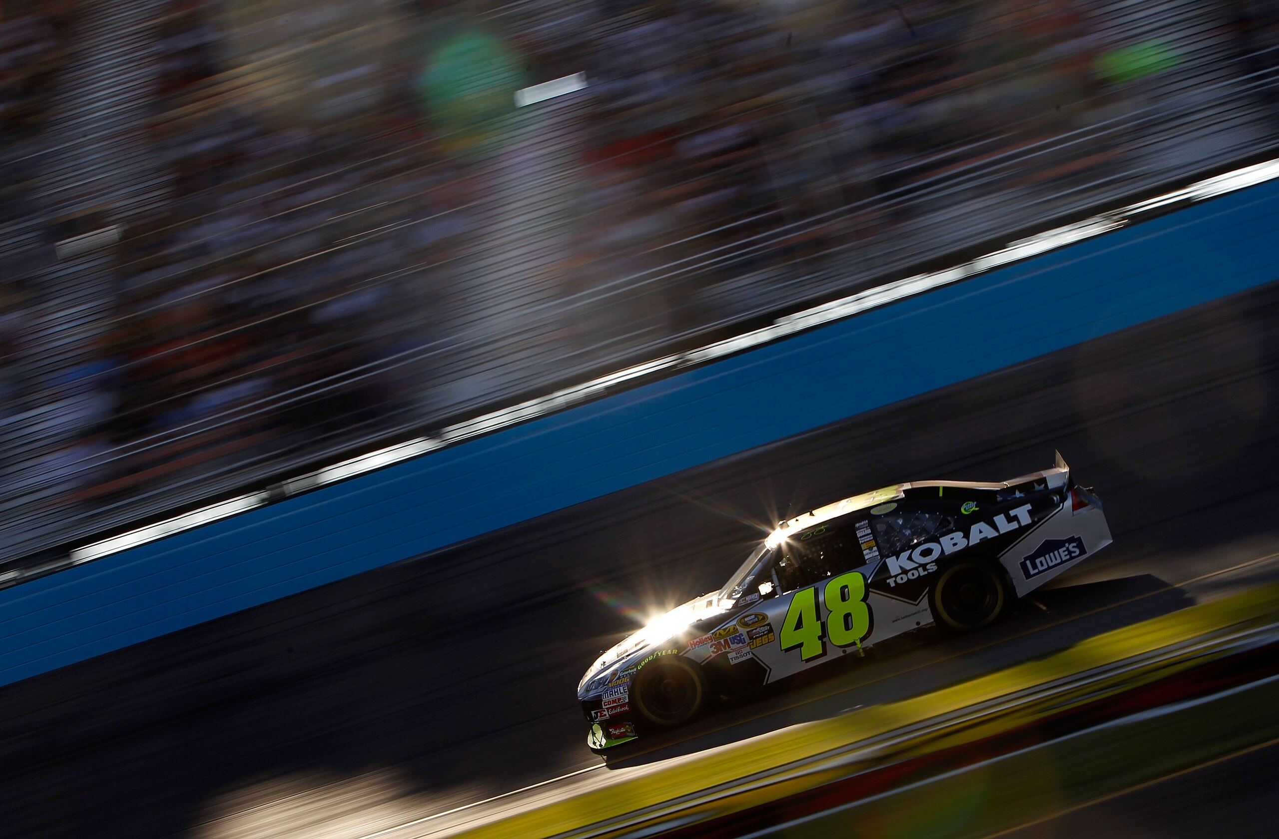 AVONDALE, AZ - NOVEMBER 14: Jimmie Johnson, driver of the #48 Lowe's Chevrolet, races during the NASCAR Sprint Cup Series Kobalt Tools 500 at Phoenix International Raceway on November 14, 2010 in Avondale, Arizona. (Photo by Chris Trotman/Getty Images) AVONDALE, AZ - NOVEMBER 14: Jimmie Johnson, driver of the #48 Lowe's Chevrolet, races during the NASCAR Sprint Cup Series Kobalt Tools 500 at Phoenix International Raceway on November 14, 2010 in Avondale, Arizona. (Photo by Chris Trotman/Getty Images)