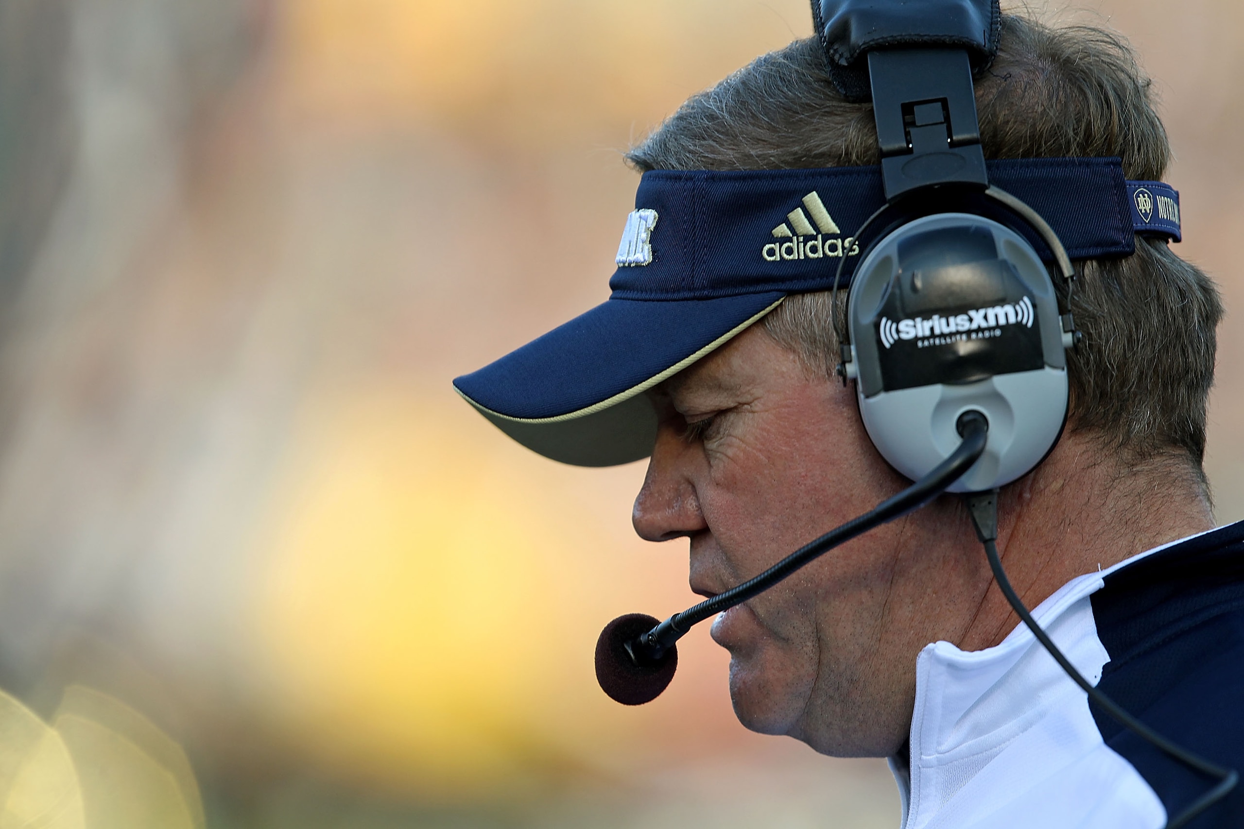 SOUTH BEND, IN - OCTOBER 30: Head coach Brian Kelly of the Notre Dame Fighting Irish watches as his team takes on the Tulsa Golden Hurricane at Notre Dame Stadium on October 30, 2010 in South Bend, Indiana. Tulsa defeated Notre Dame 28-27. (Photo by Jonat SOUTH BEND, IN - OCTOBER 30: Head coach Brian Kelly of the Notre Dame Fighting Irish watches as his team takes on the Tulsa Golden Hurricane at Notre Dame Stadium on October 30, 2010 in South Bend, Indiana. Tulsa defeated Notre Dame 28-27. (Photo by Jonat