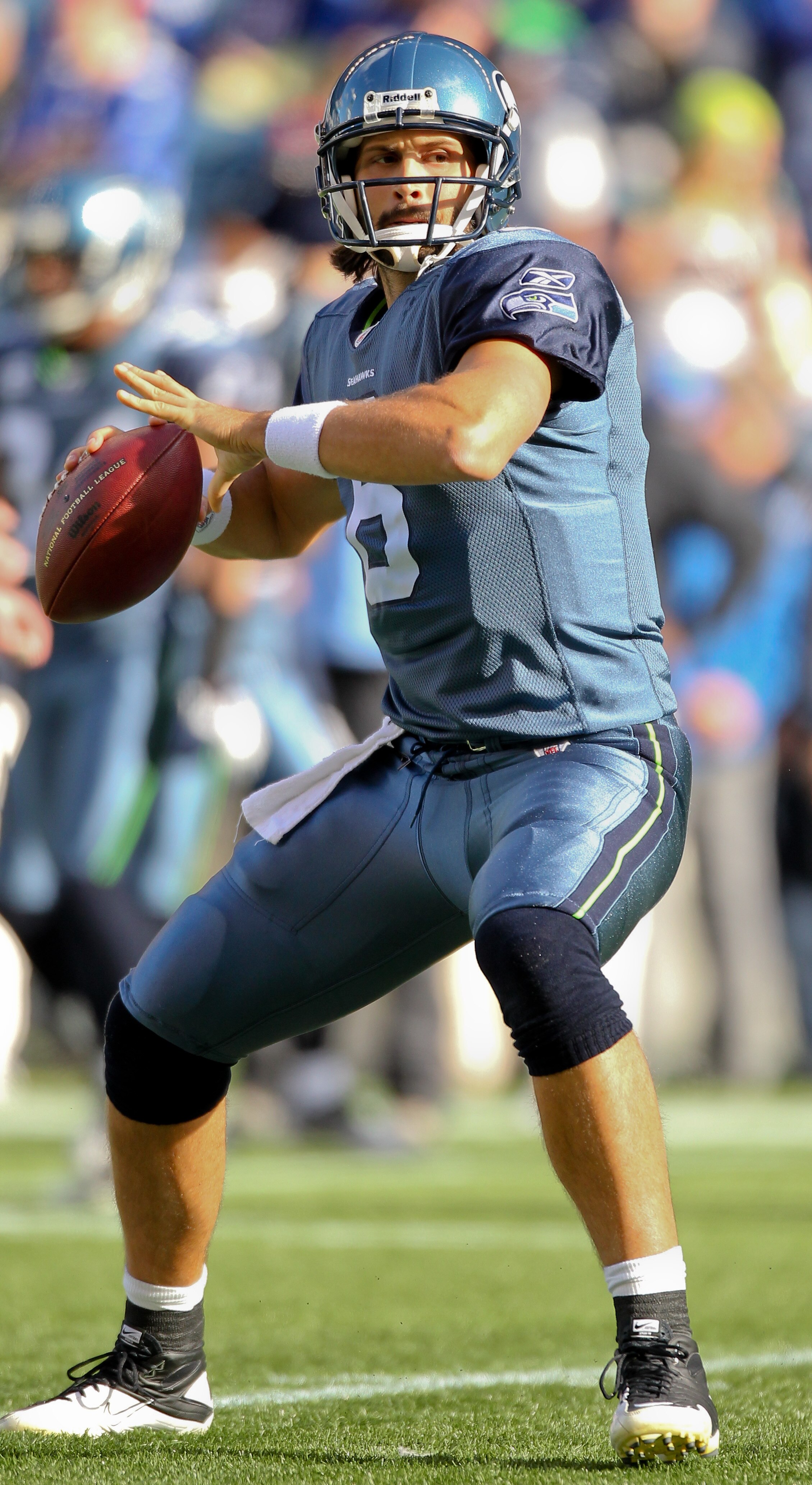 SEATTLE - NOVEMBER 07:  Quarterback Charlie Whitehurst #6 of the Seattle Seahawks warms up prior to the game against the New York Giants at Qwest Field on November 7, 2010 in Seattle, Washington. The Giants defeated the Seahawks 41-7. (Photo by Otto Greul