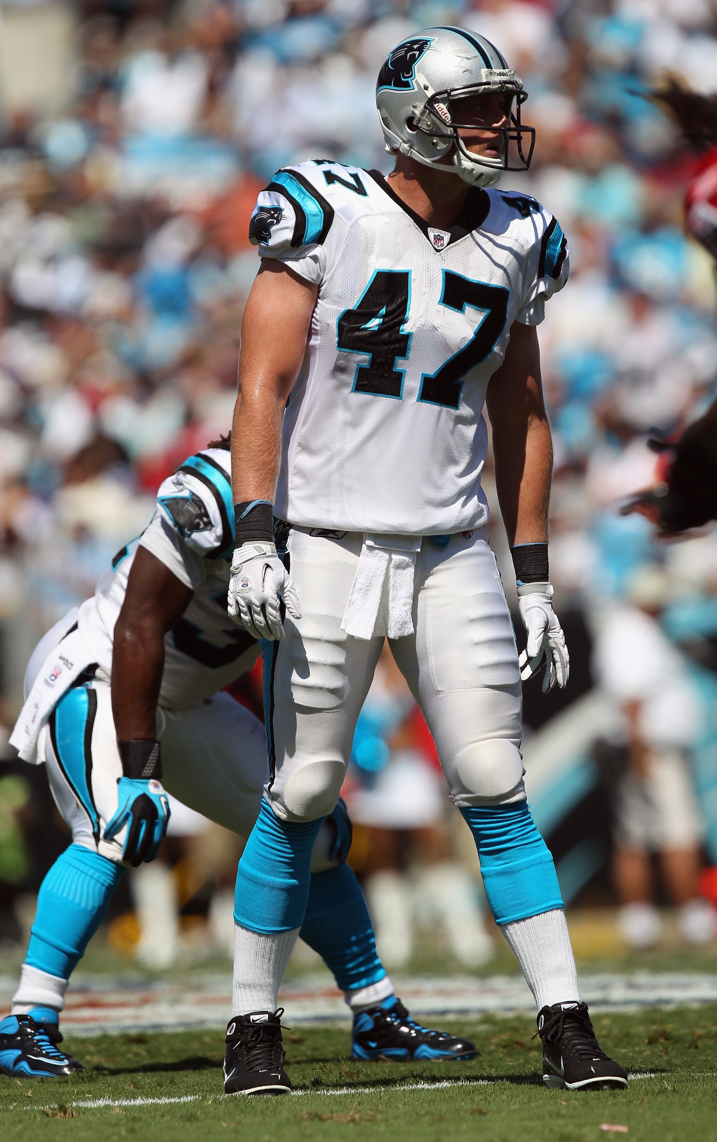 CHARLOTTE, NC - SEPTEMBER 19:  Jeff King #47 of the Carolina Panthers during their game at Bank of America Stadium on September 19, 2010 in Charlotte, North Carolina.  (Photo by Streeter Lecka/Getty Images)