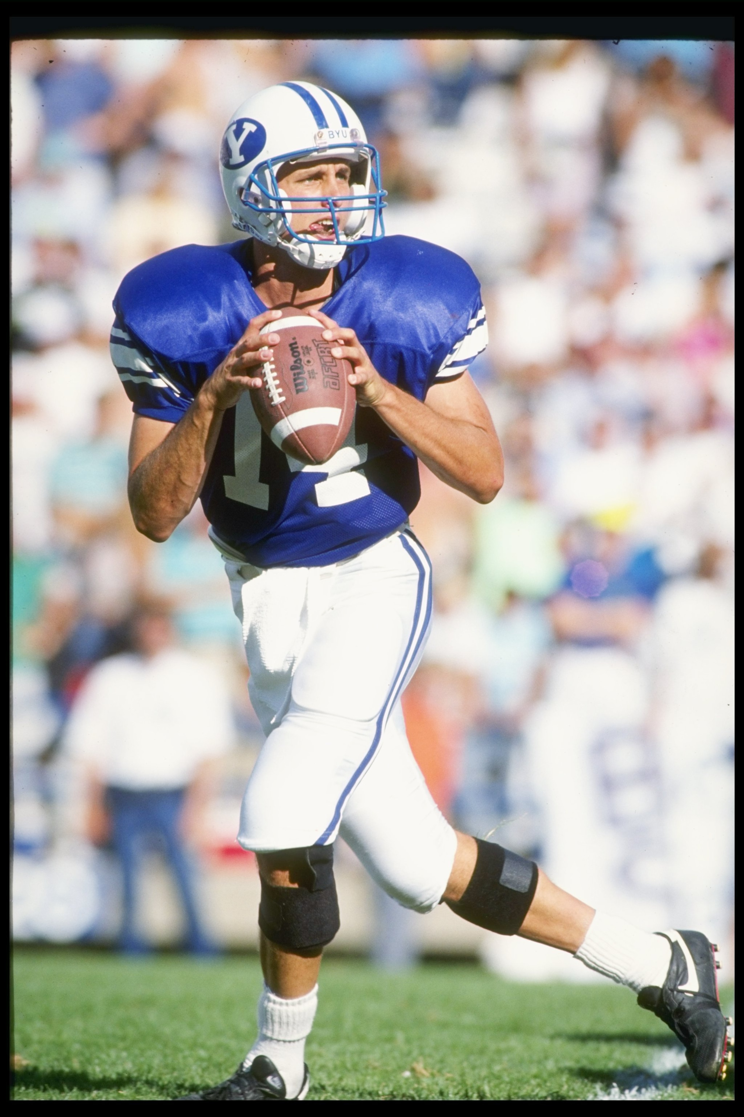 22 Sep 1990: Quarterback Ty Detmer of the Brigham Young Cougars drops back to pass during a game against the San Diego State Aztecs at Cougar Stadium in Provo, Utah. Brigham Young won the game 62-34. Mandatory Credit: Mike Powell /Allsport 22 Sep 1990: Quarterback Ty Detmer of the Brigham Young Cougars drops back to pass during a game against the San Diego State Aztecs at Cougar Stadium in Provo, Utah. Brigham Young won the game 62-34. Mandatory Credit: Mike Powell /Allsport