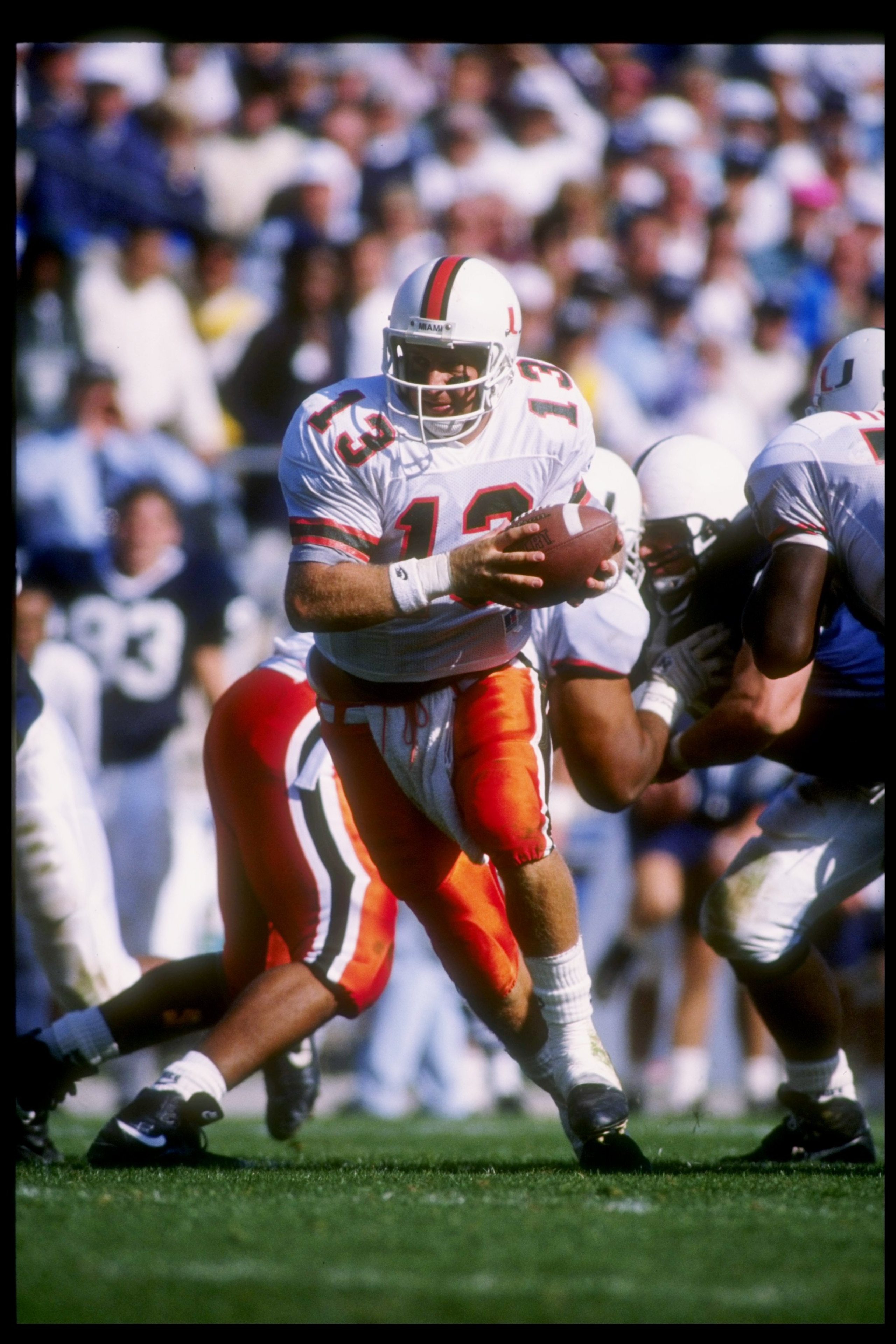 10 Oct 1992: Quarterback Gino Torretta of the Miami Hurricanes drops back during a game against the Penn State Nittany Lions at Beaver Stadium in University Park, Pennsylvania. Miami won the game 17-14. Mandatory Credit: Gene Sweeney /Allsport 10 Oct 1992: Quarterback Gino Torretta of the Miami Hurricanes drops back during a game against the Penn State Nittany Lions at Beaver Stadium in University Park, Pennsylvania. Miami won the game 17-14. Mandatory Credit: Gene Sweeney /Allsport