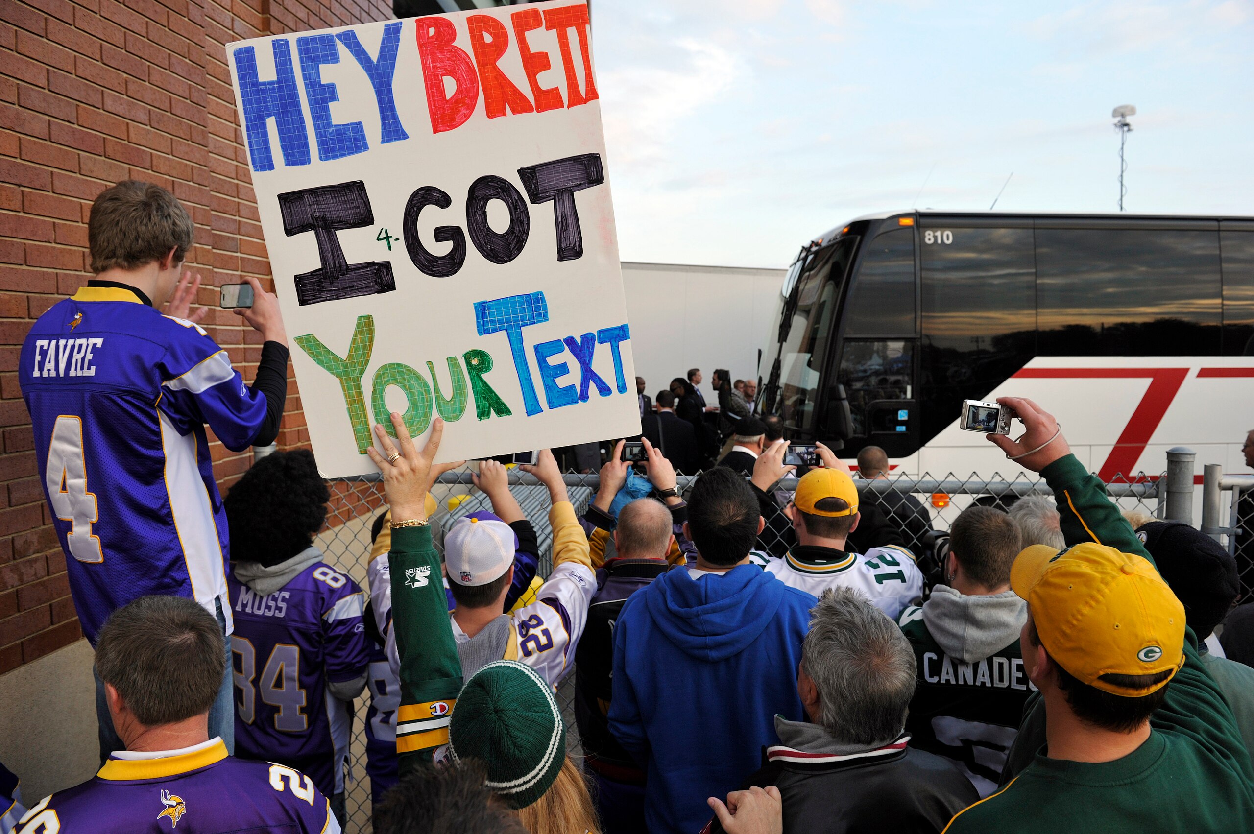 GREEN BAY, WI - OCTOBER 24: Green Bay Packer fans wait for Brett Favre and the Minnesota Vikings to get off the bus at Lambeau Field on October 24, 2010 in Green Bay, Wisconsin. (Photo by Jim Prisching/Getty Images) GREEN BAY, WI - OCTOBER 24: Green Bay Packer fans wait for Brett Favre and the Minnesota Vikings to get off the bus at Lambeau Field on October 24, 2010 in Green Bay, Wisconsin. (Photo by Jim Prisching/Getty Images)