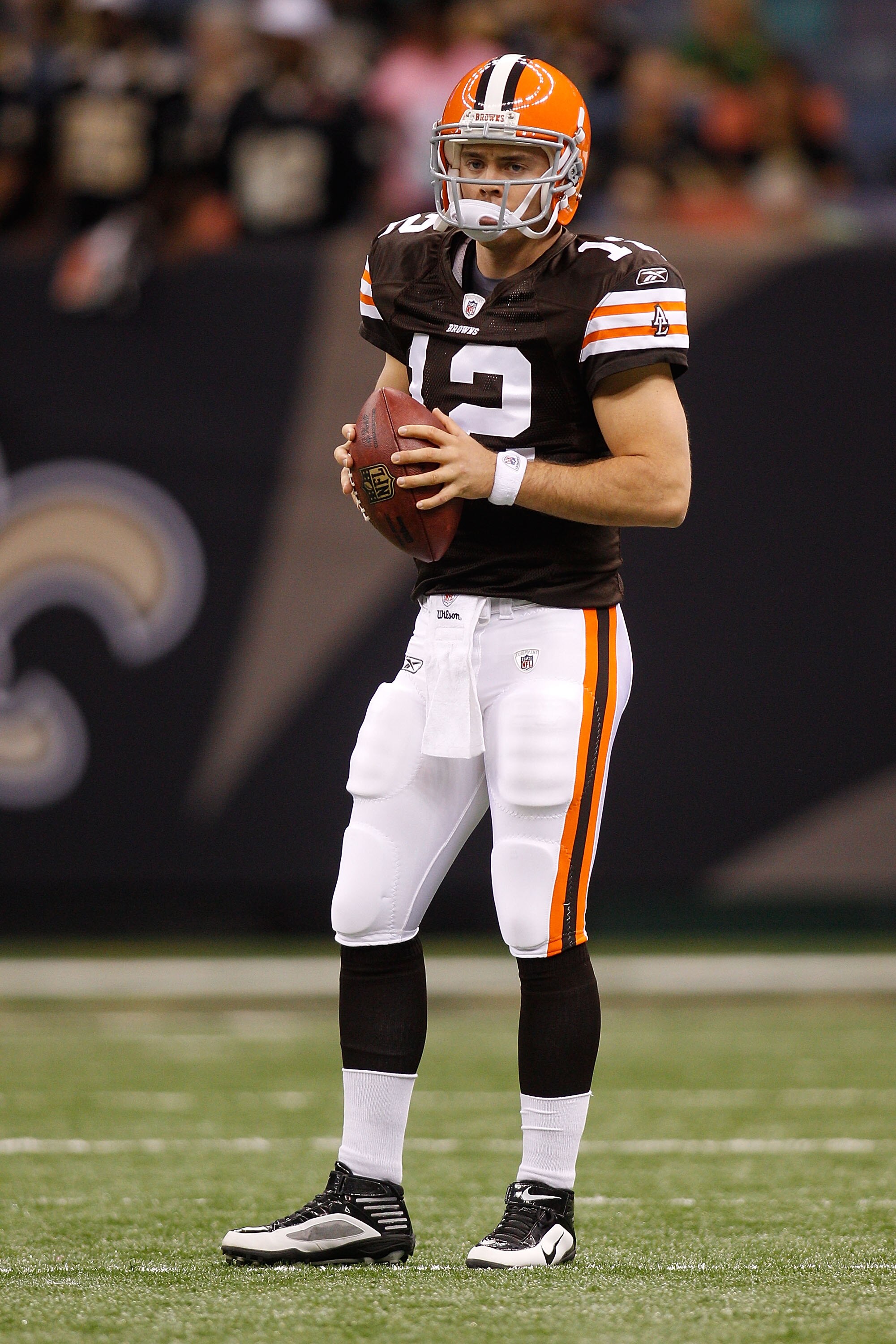 NEW ORLEANS - OCTOBER 24:  Colt McCoy #12 of the Cleveland Browns in action against the New Orleans Saints at the Louisiana Superdome on October 24, 2010 in New Orleans, Louisiana.  (Photo by Chris Graythen/Getty Images)