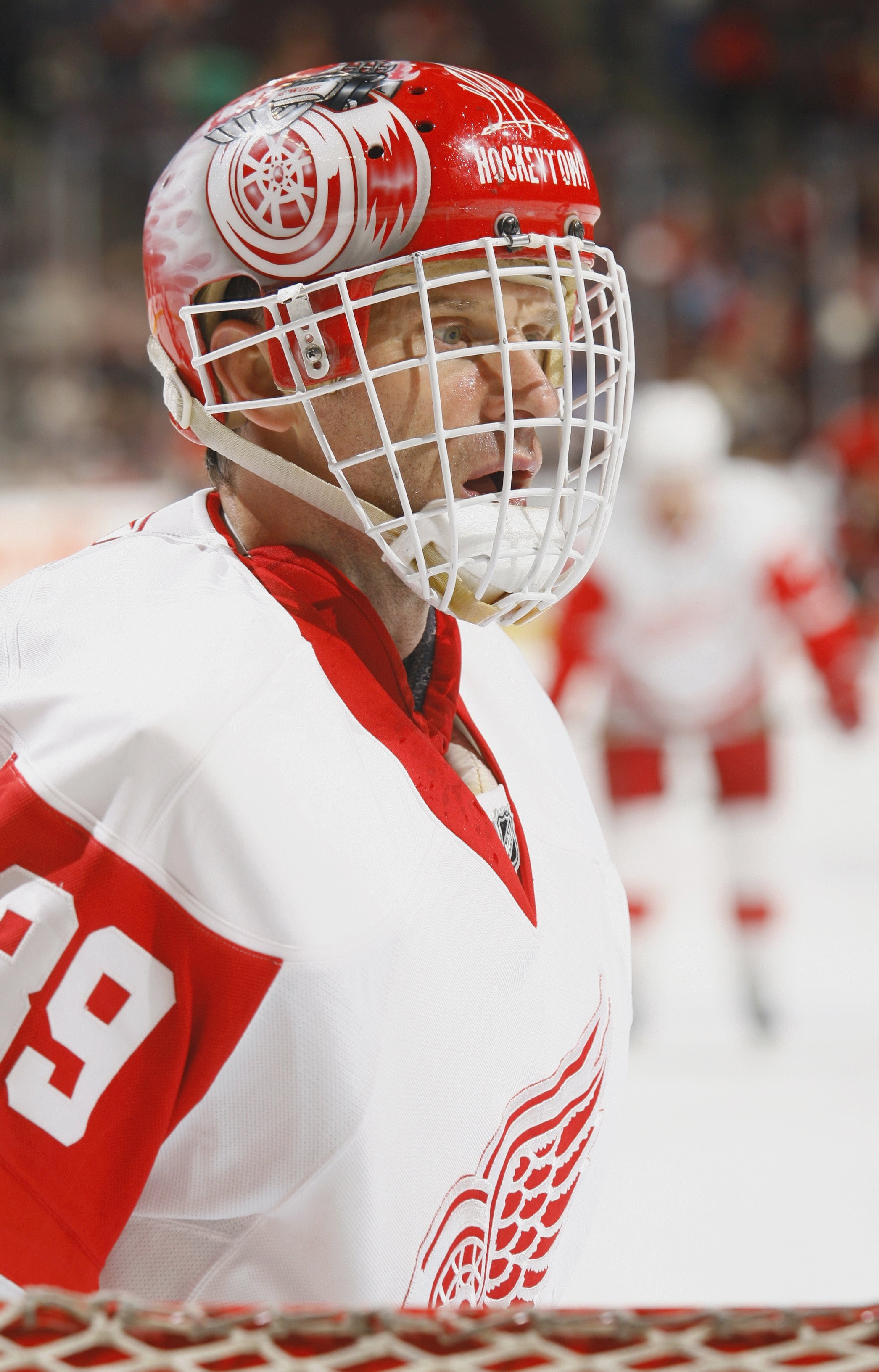 OTTAWA, CANADA- JANUARY 12:  Dominik Hasek #39 of the Detroit Red Wings looks on in warm-ups against the Ottawa Senators during their NHL game on January 12, 2008 at the Scotiabank Place in Ottawa, Ontario, Canada. (Photo by Phillip MacCallum/Getty Images