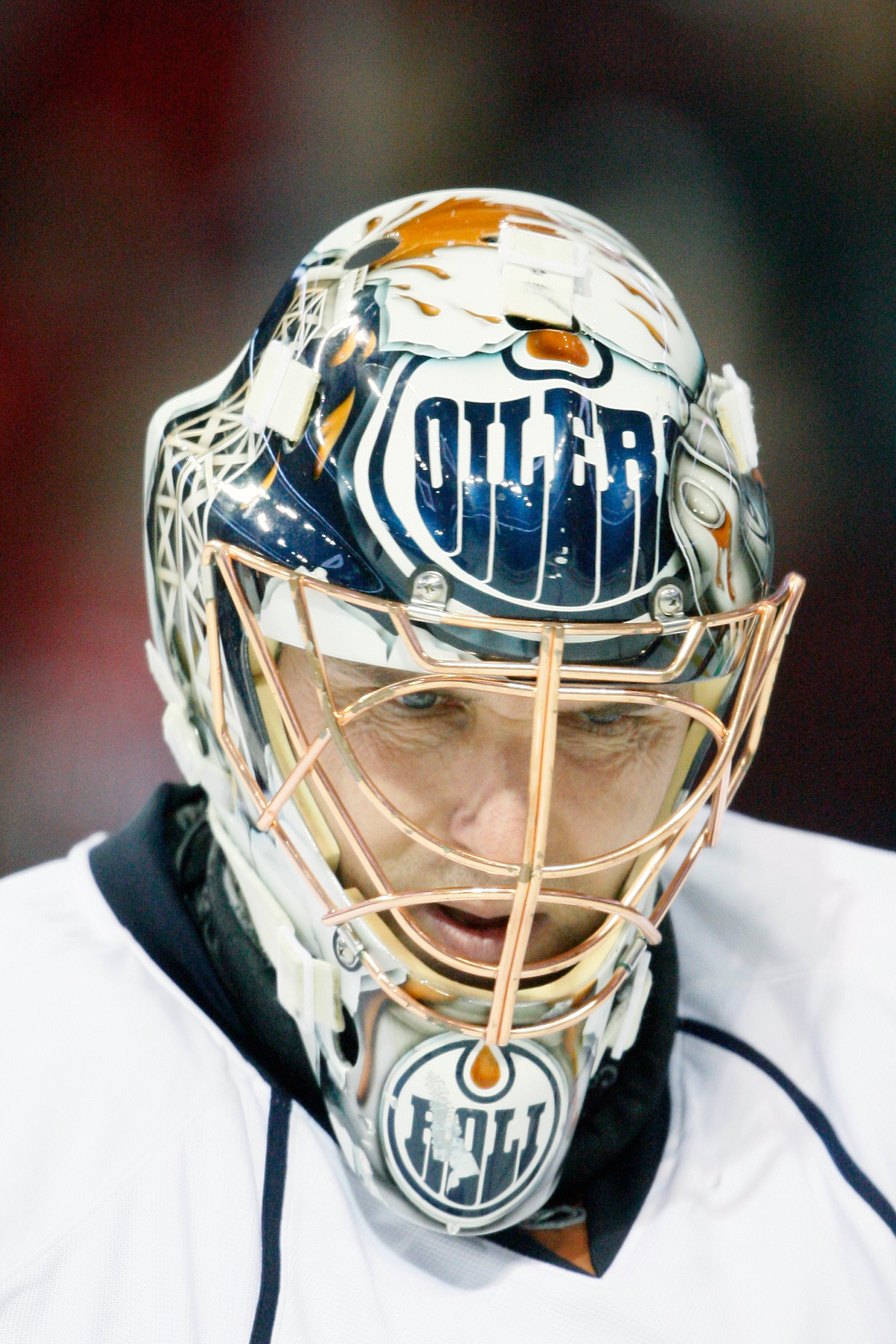MONTREAL- MARCH 10:  Dwayne Roloson #35 of the Edmonton Oilers skates with play stopped during the game against the Montreal Canadiens at the Bell Centre on March 10, 2009 in Montreal, Quebec, Canada.  The Canadiens defeated the Oilers 4-3 in overtime.  (
