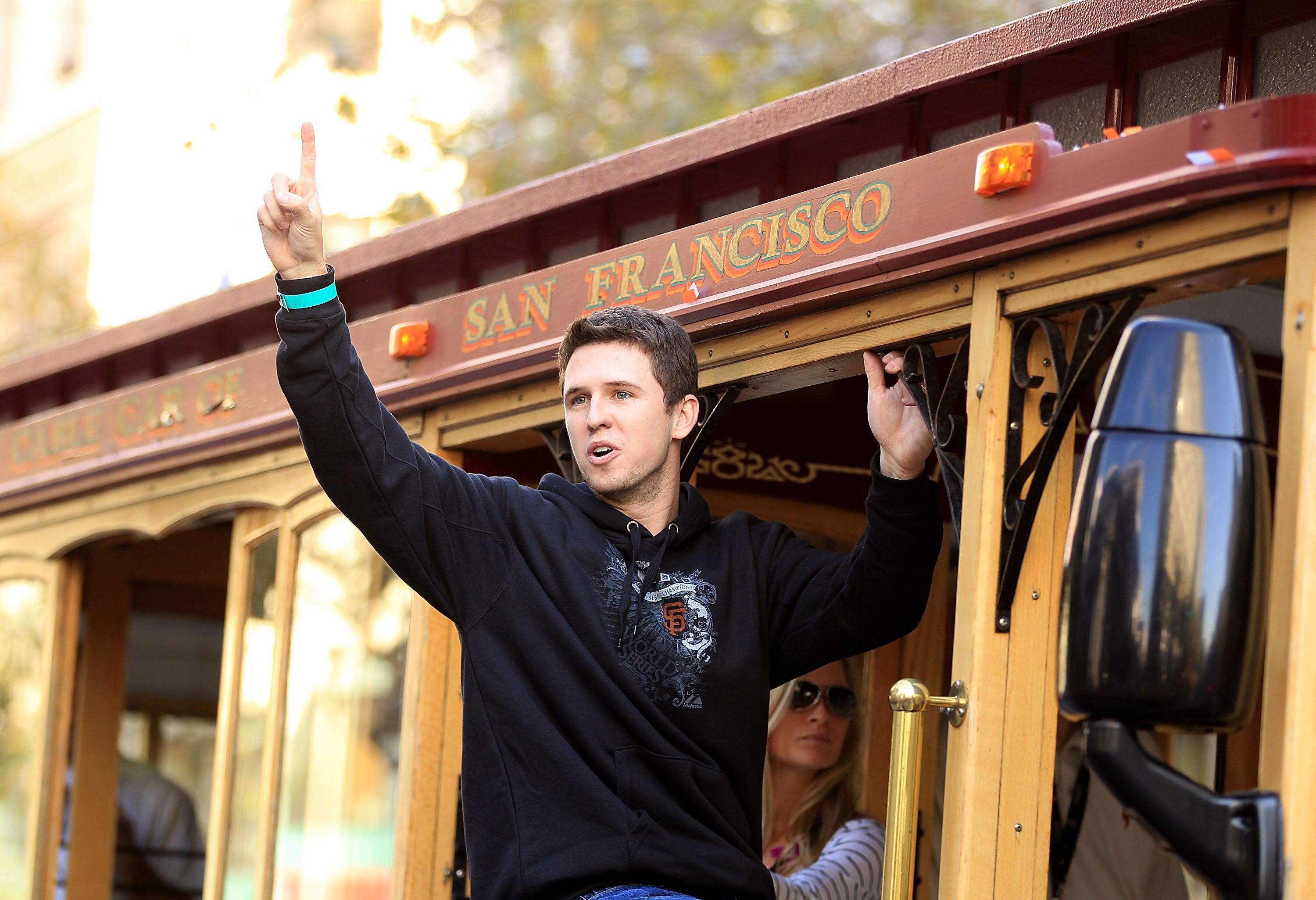 SAN FRANCISCO - NOVEMBER 03:  Buster Posey of the San Francisco Giants waves to the crowd during the San Francisco Giants victory parade on November 3, 2010 in San Francisco, California.  (Photo by Ezra Shaw/Getty Images)