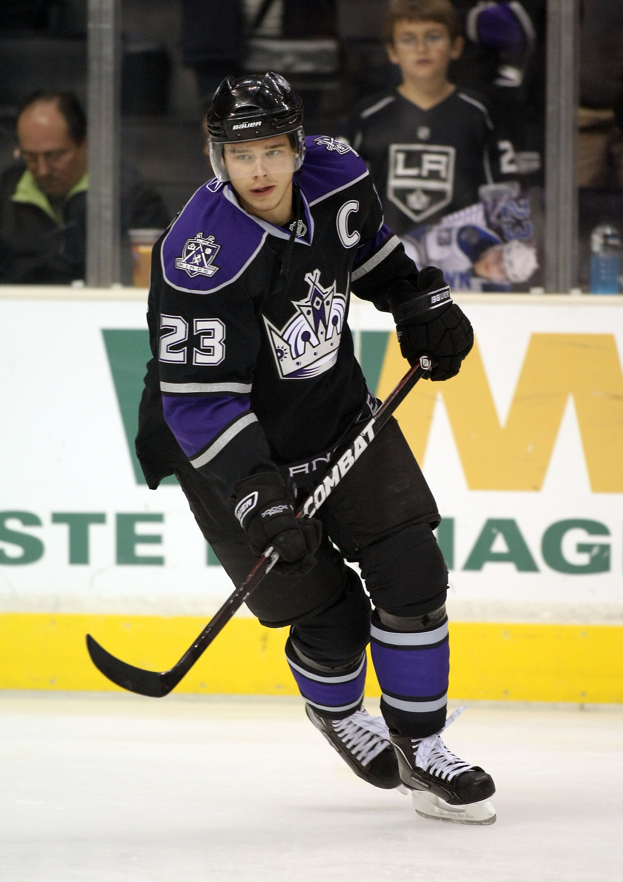 LOS ANGELES, CA - NOVEMBER 06:  Dustin Brown #23 of the Los Angeles Kings skates during warm up prior to the NHL game against the Nashville Predators at Staples Center on November 6, 2010 in Los Angeles, California. The Kings defeated the Predators 4-1.