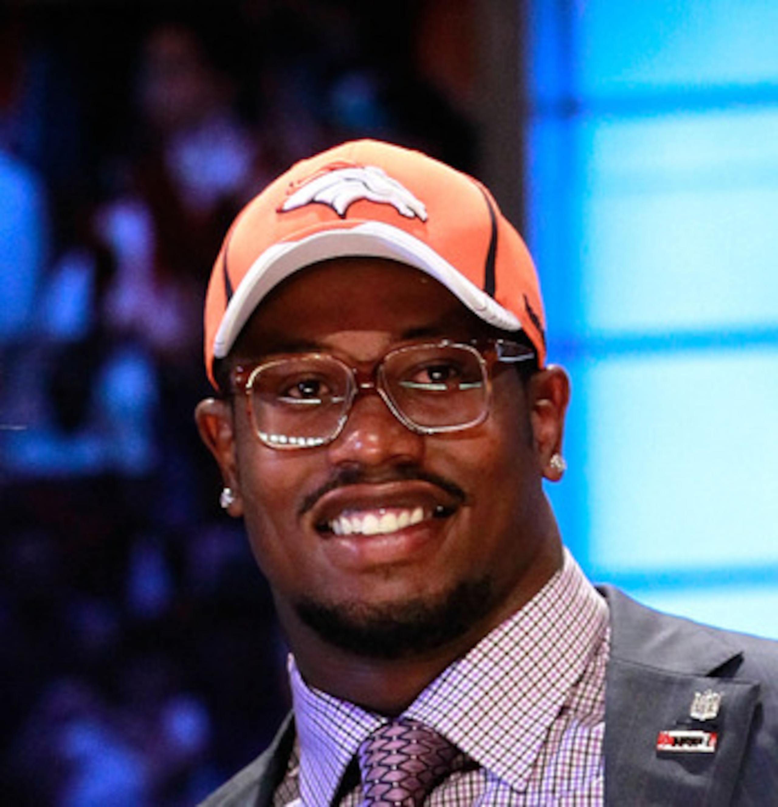 NEW YORK, NY - APRIL 28:  NFL Commissioner Roger Goodell poses for a photo with Von Miller, #2 overall pick by the Denver Broncos, as he holds up a jersey on stage during the 2011 NFL Draft at Radio City Music Hall on April 28, 2011 in New York City.  (Ph