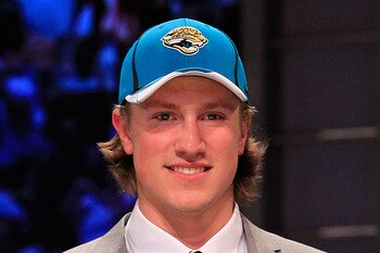 NEW YORK, NY - APRIL 28:  Blaine Gabbert, #11 overall pick by the Jacksonville Jaguars, holds up a jersey during the 2011 NFL Draft at Radio City Music Hall on April 28, 2011 in New York City.  (Photo by Chris Trotman/Getty Images)
