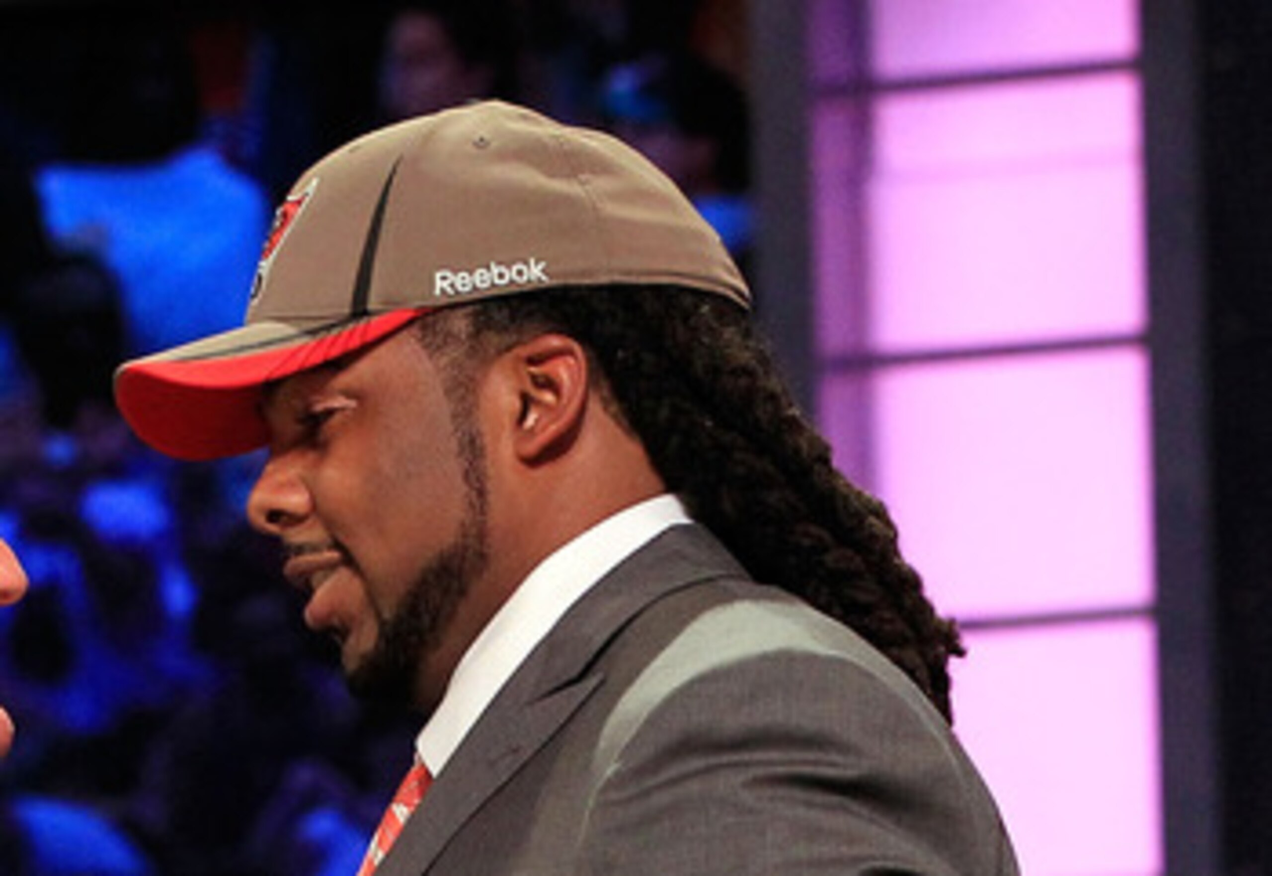 NEW YORK, NY - APRIL 28:  NFL Commissioner Roger Goodell (L) greets Adrian Clayborn, #20 overall pick by the Tampa Bay Buccaneers, on stage during the 2011 NFL Draft at Radio City Music Hall on April 28, 2011 in New York City.  (Photo by Chris Trotman/Get