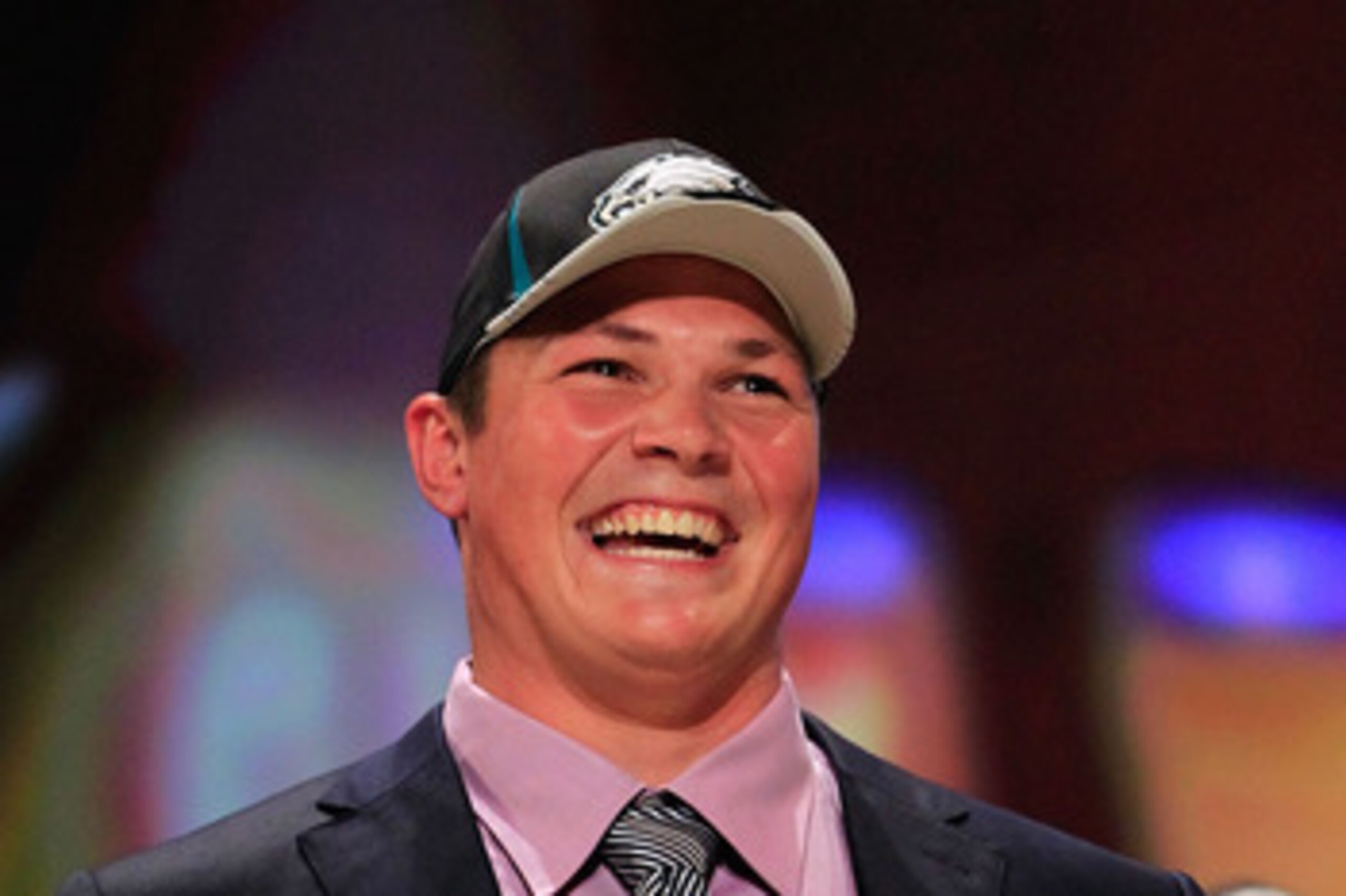 NEW YORK, NY - APRIL 28:  Danny Watkins, #22 overall pick by the Philadelphia Eagles, holds up a jersey on stage during the 2011 NFL Draft at Radio City Music Hall on April 28, 2011 in New York City.  (Photo by Chris Trotman/Getty Images)