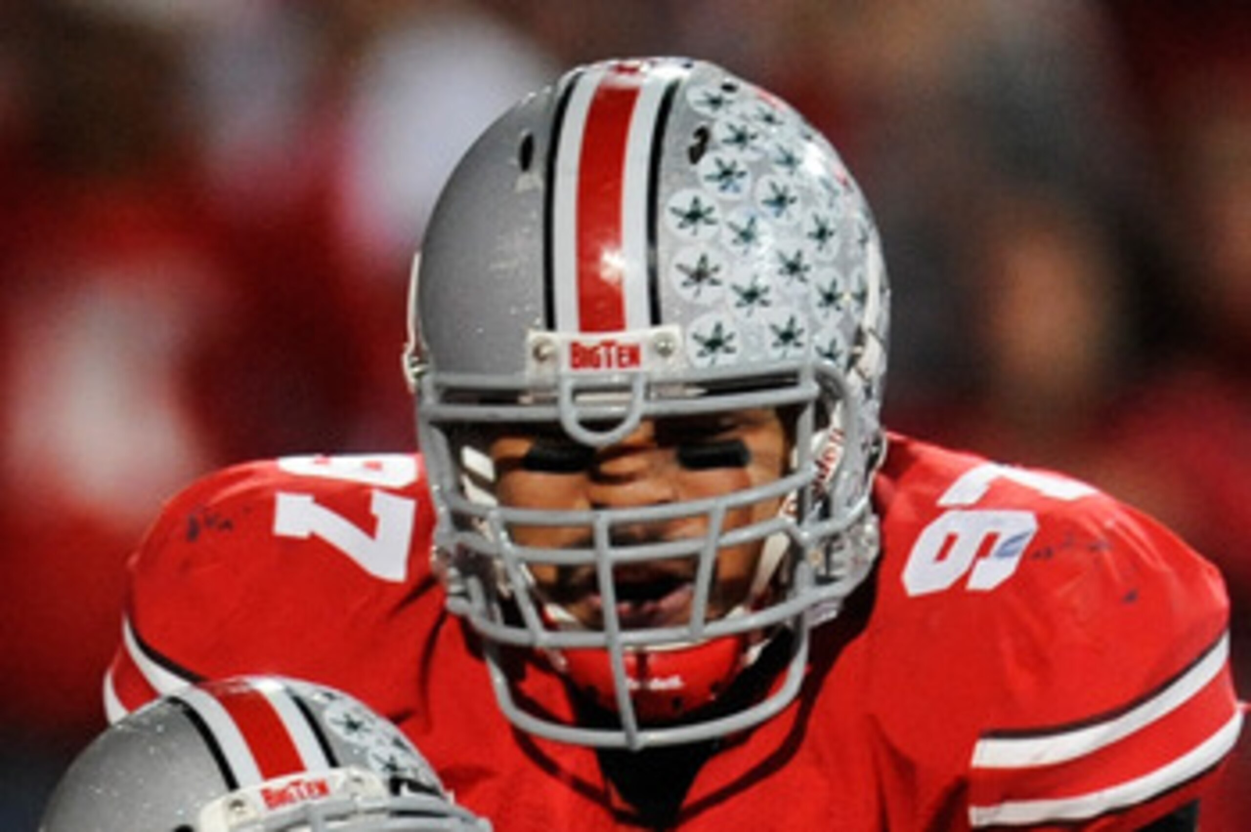 COLUMBUS, OH - NOVEMBER 13:  Cameron Heyward #97 of the Ohio State Buckeyes celebrates with Devon Torrence #1 of the Ohio State Buckeyes after Torrence returned an interception 34-yards for a touchdown against the Penn State Nittany Lions at Ohio Stadium 