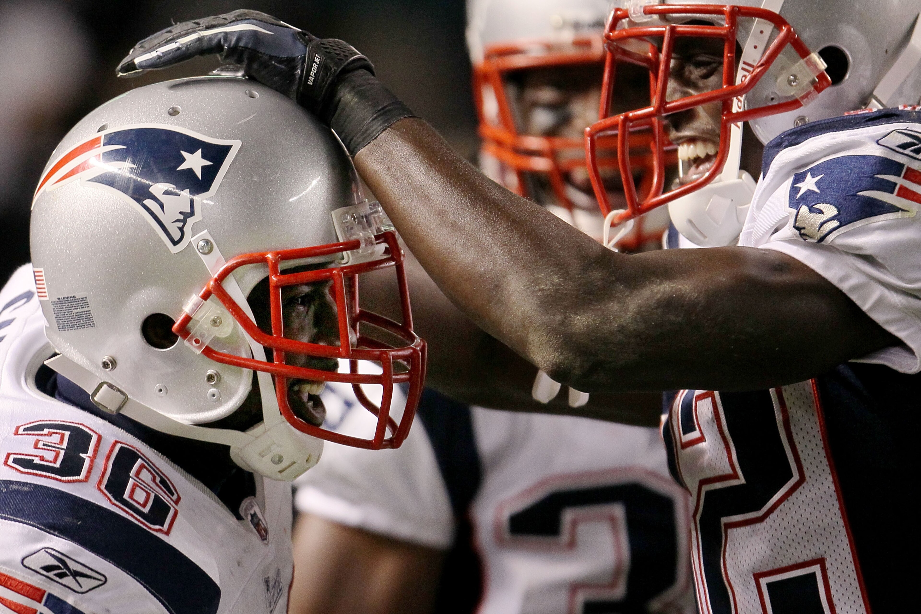 PITTSBURGH - NOVEMBER 14: James Sanders #36 of the New England Patriots celebrates scoring a touchdown with team mate Devin McCourty #32 against the Pittsburgh Steelers on November 14, 2010 at Heinz Field in Pittsburgh, Pennsylvania. (Photo by Chris McGr PITTSBURGH - NOVEMBER 14: James Sanders #36 of the New England Patriots celebrates scoring a touchdown with team mate Devin McCourty #32 against the Pittsburgh Steelers on November 14, 2010 at Heinz Field in Pittsburgh, Pennsylvania. (Photo by Chris McGr