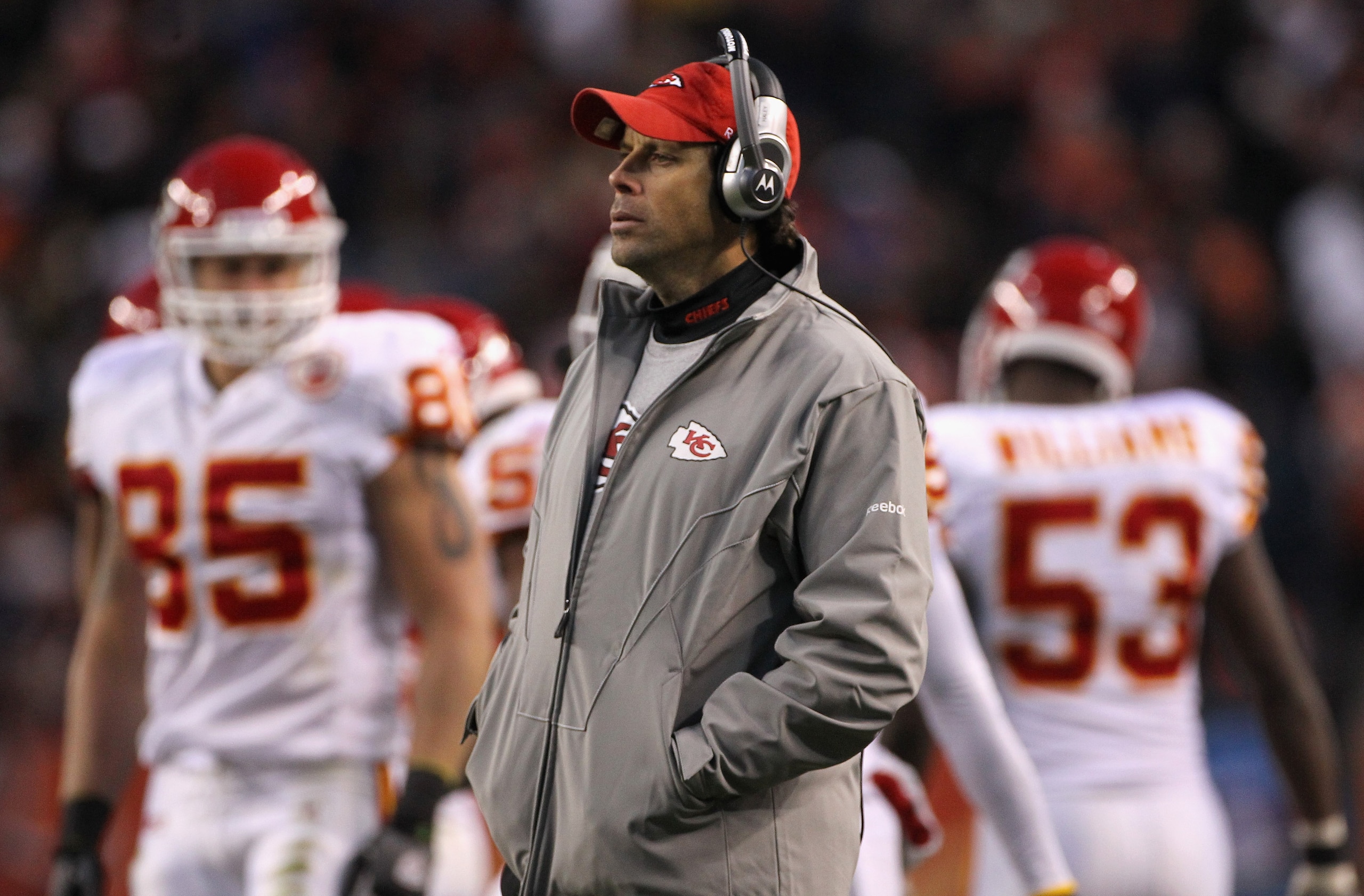 DENVER - NOVEMBER 14: Head coach Todd Haley of the Kansas City Chiefs leads his team against the Denver Broncos at INVESCO Field at Mile High on November 14, 2010 in Denver, Colorado. The Broncos defeated the Chiefs 49-29. (Photo by Doug Pensinger/Getty DENVER - NOVEMBER 14: Head coach Todd Haley of the Kansas City Chiefs leads his team against the Denver Broncos at INVESCO Field at Mile High on November 14, 2010 in Denver, Colorado. The Broncos defeated the Chiefs 49-29. (Photo by Doug Pensinger/Getty