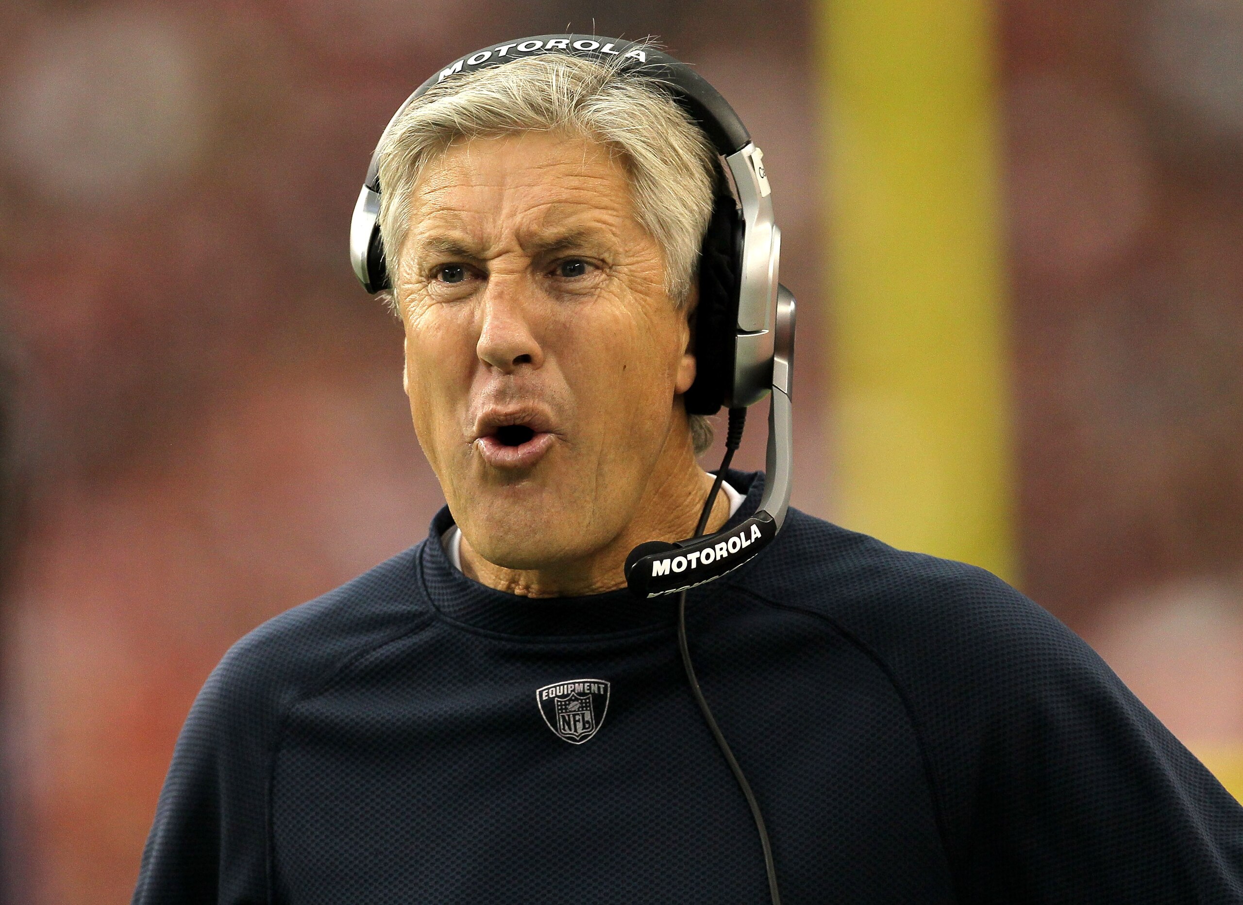 GLENDALE, AZ - NOVEMBER 14:  Head coach Pete Carroll of the Seattle Seahawks complains to a referee during the game with the Arizona Cardinals at University of Phoenix Stadium on November 14, 2010 in Glendale, Arizona.  Seattle won 36-18. (Photo by Stephe