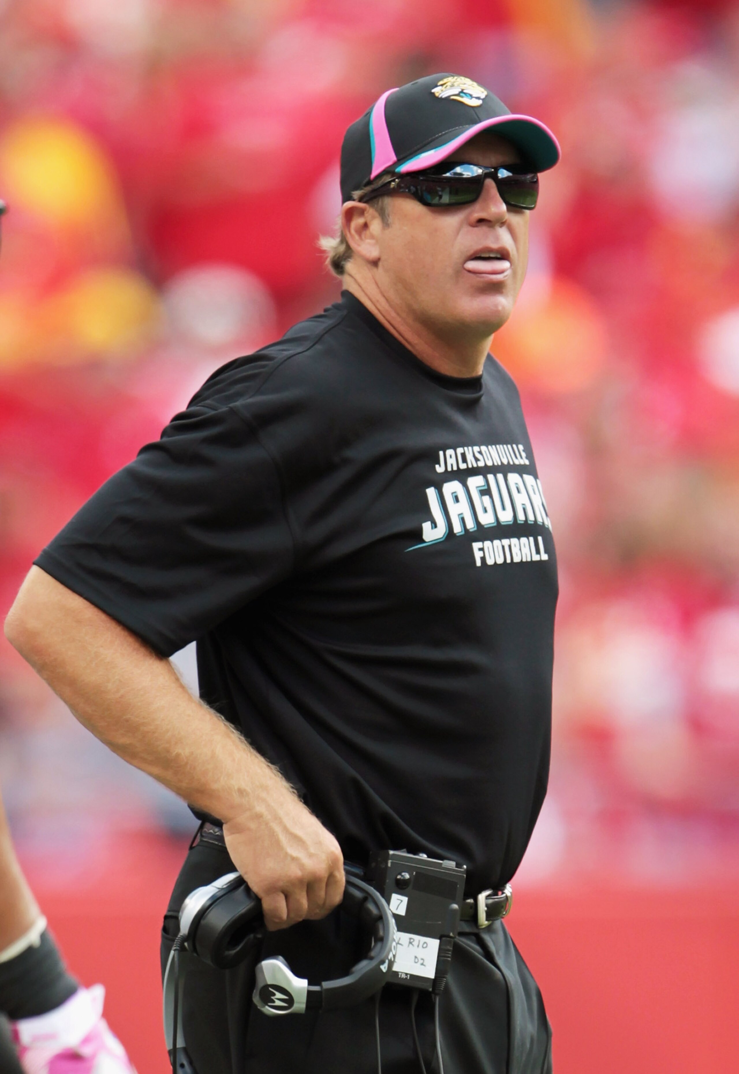 KANSAS CITY, MO - OCTOBER 24:  Head coach Jack Del Rio of the Jacksonville Jaguars watches from the sidelines during the game against the Kansas City Chiefs on October 24, 2010 at Arrowhead Stadium in Kansas City, Missouri.  (Photo by Jamie Squire/Getty I
