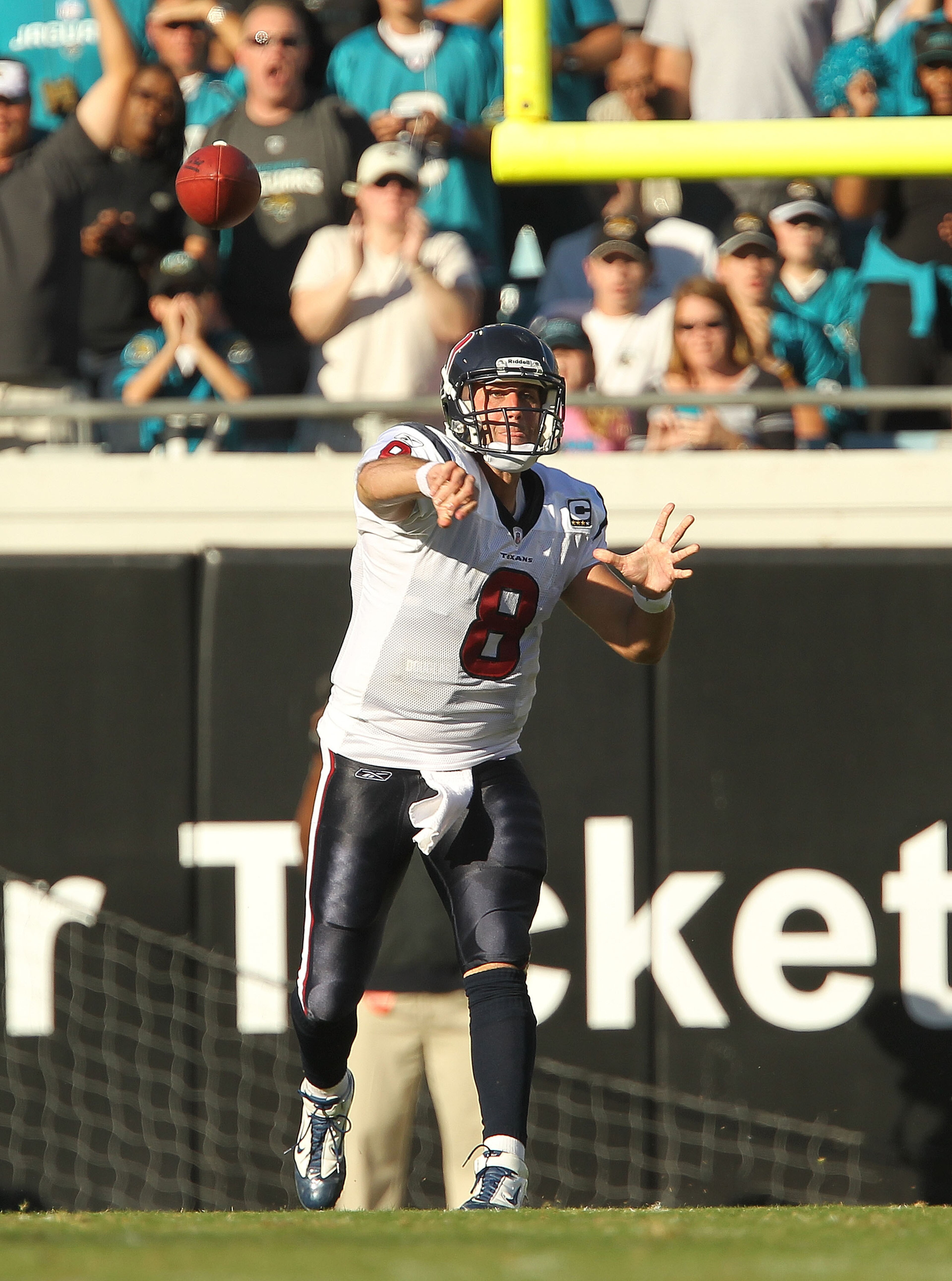 JACKSONVILLE, FL - NOVEMBER 14:  Matt Schaub #8 of the Houston Texans throws a pass during a game against the Jacksonville Jaguars at EverBank Field on November 14, 2010 in Jacksonville, Florida.  (Photo by Mike Ehrmann/Getty Images)