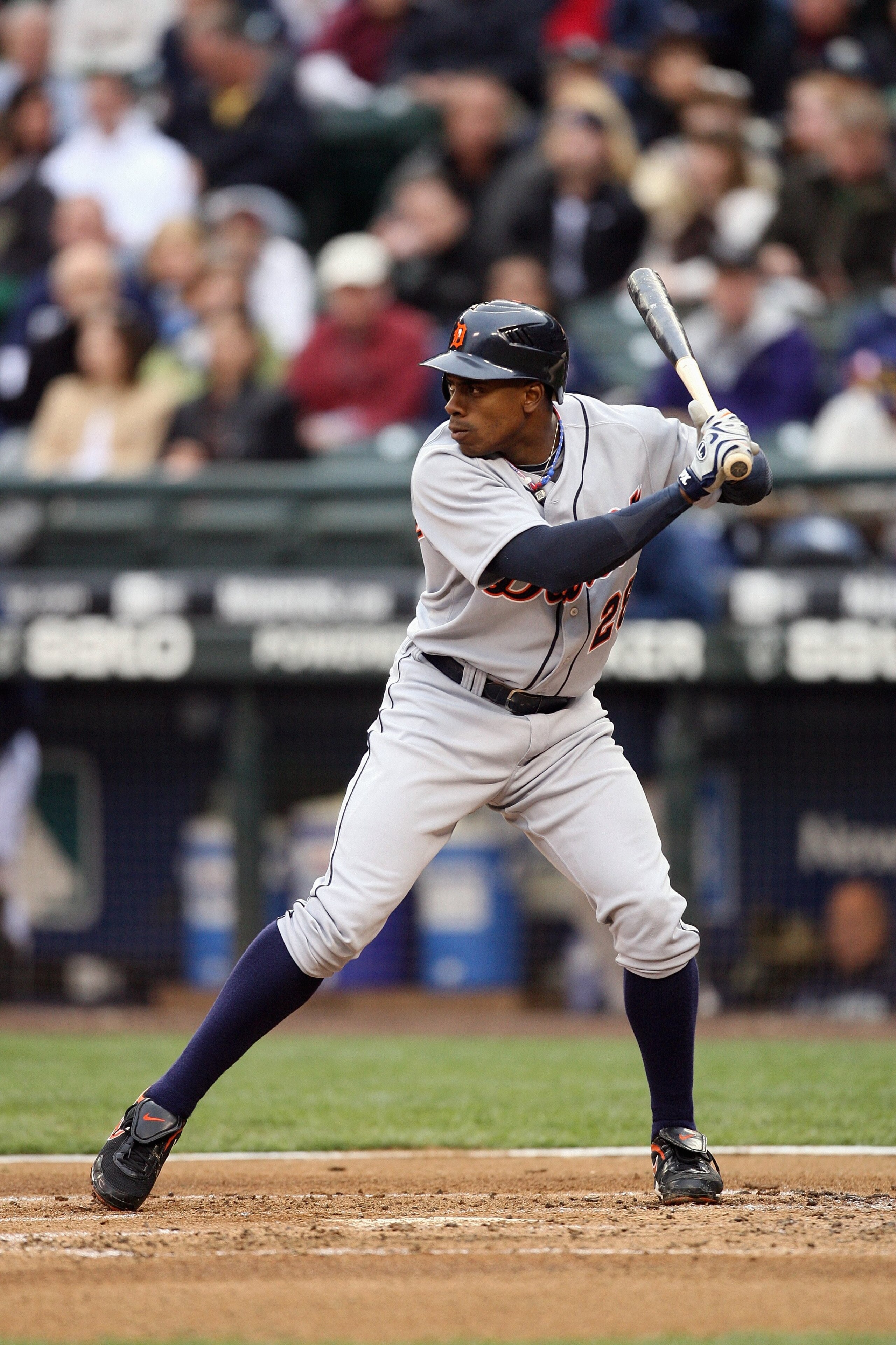 SEATTLE - APRIL 18:  Curtis Granderson #28 of the Detroit Tigers bats during the game against the Seattle Mariners on April 18, 2009 at Safeco Field in Seattle, Washington. (Photo by Otto Greule Jr/Getty Images)