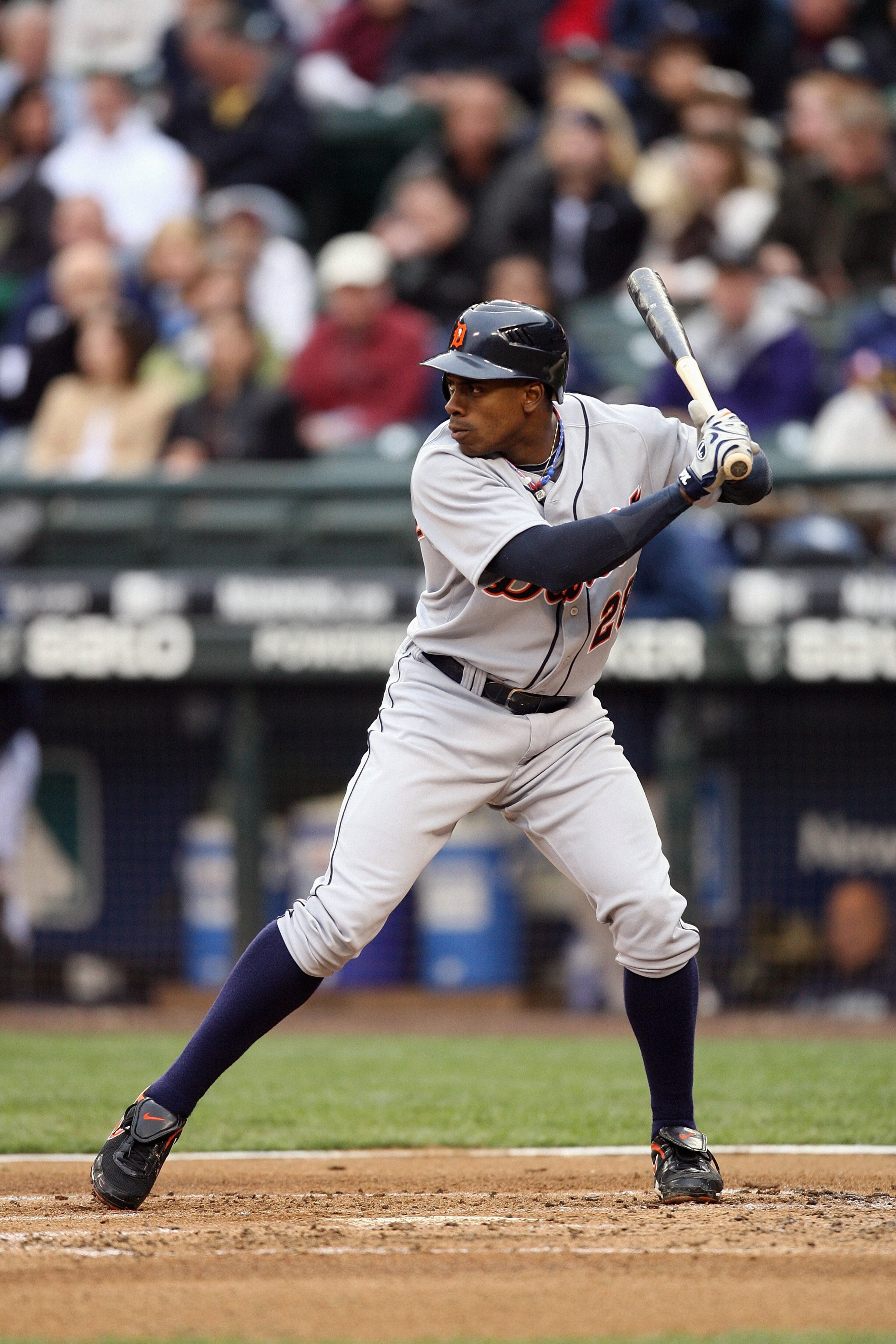 SEATTLE - APRIL 18:  Curtis Granderson #28 of the Detroit Tigers bats during the game against the Seattle Mariners on April 18, 2009 at Safeco Field in Seattle, Washington. (Photo by Otto Greule Jr/Getty Images)