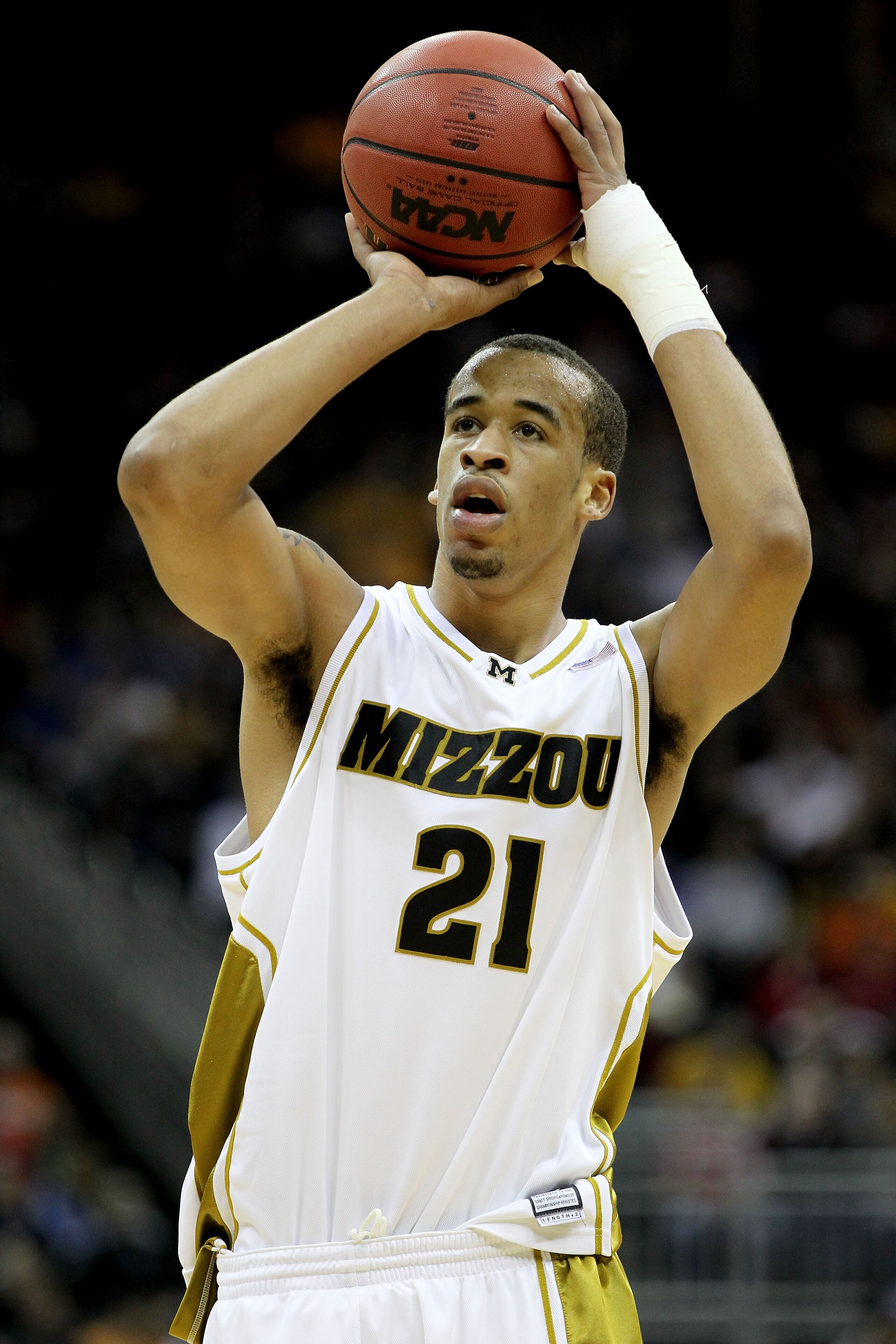 KANSAS CITY, MO - MARCH 10:  Laurence Bowers #21 of the Missouri Tigers shoots a free throw against the Nebraska Cornhuskers during the first round game of the 2010 Phillips 66 Big 12 Men's Basketball Tournament at the Sprint Center on March 10, 2010 in K
