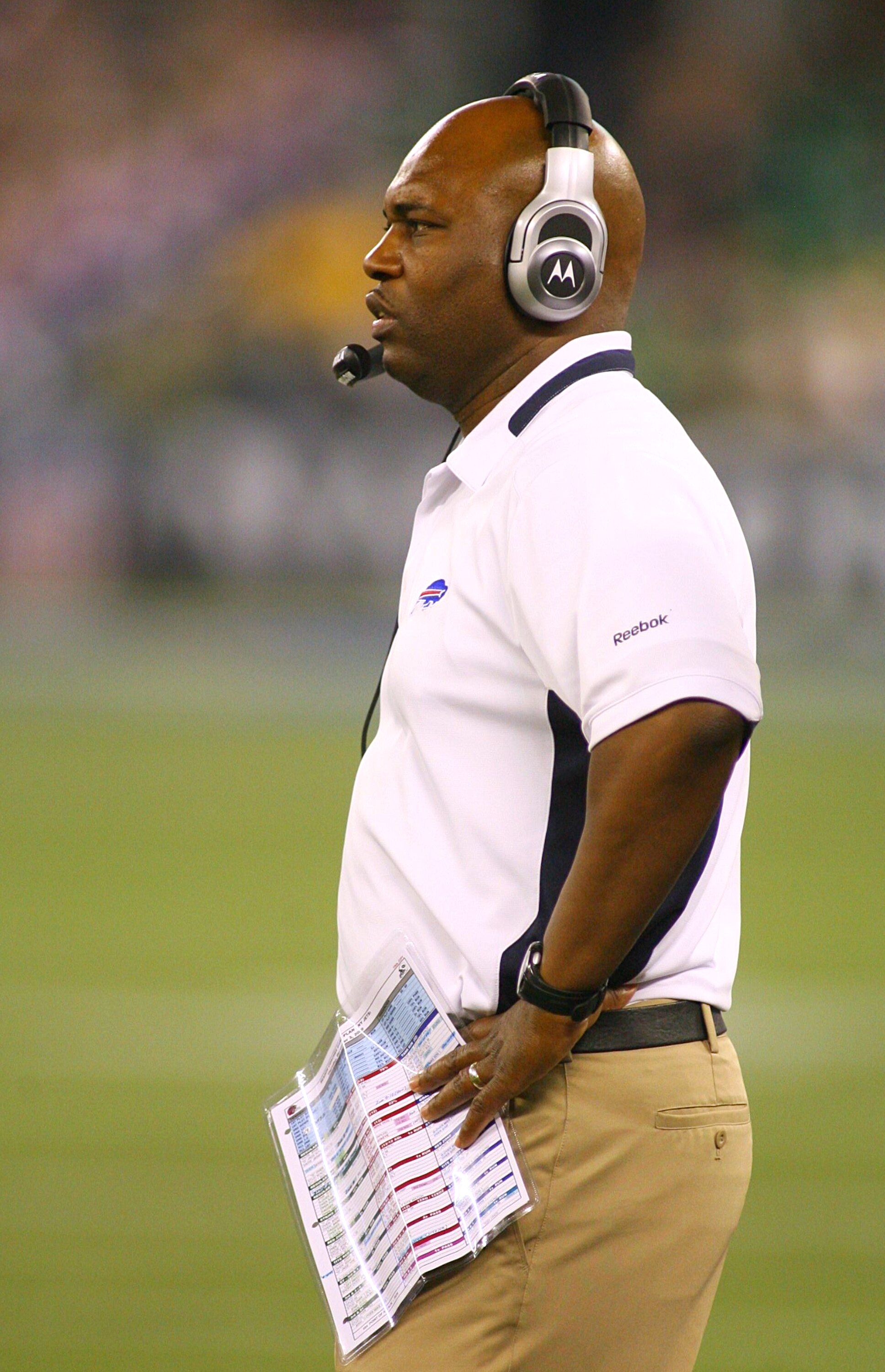 TORONTO - DECEMBER 3: Head coach Perry Fewell of the Buffalo Bills coaches against the New York Jets at Rogers Centre on December 3, 2009 in Toronto, Canada.  (Photo by Rick Stewart/Getty Images)