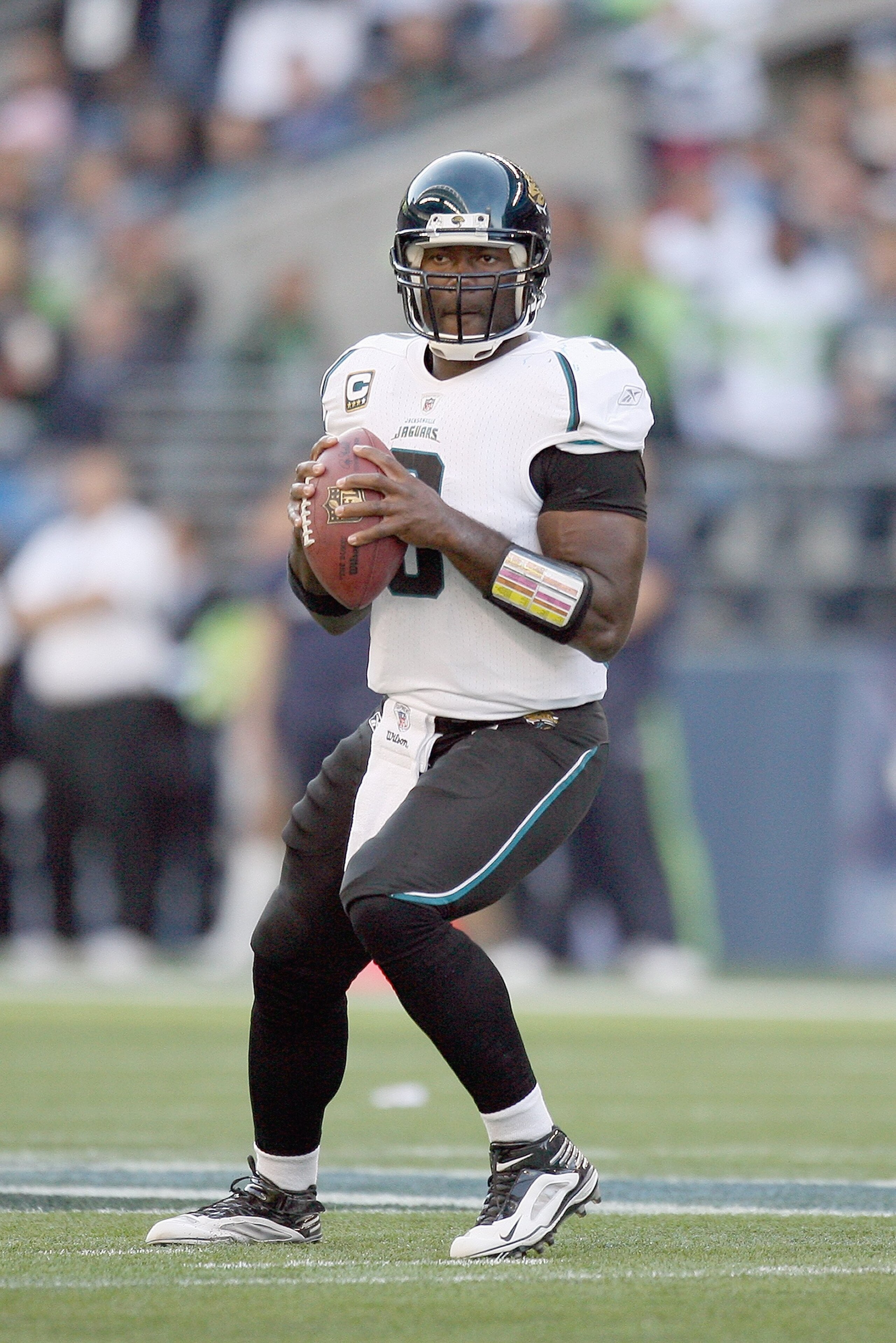 SEATTLE - OCTOBER 11:  Quarterback David Gerrard #9 of the Jacksonville Jaguars looks to pass the ball during the game against the Seattle Seahawks on October 11, 2009 at Qwest Field in Seattle, Washington. The Seahawks defeated the Jaguars 41-0. (Photo b