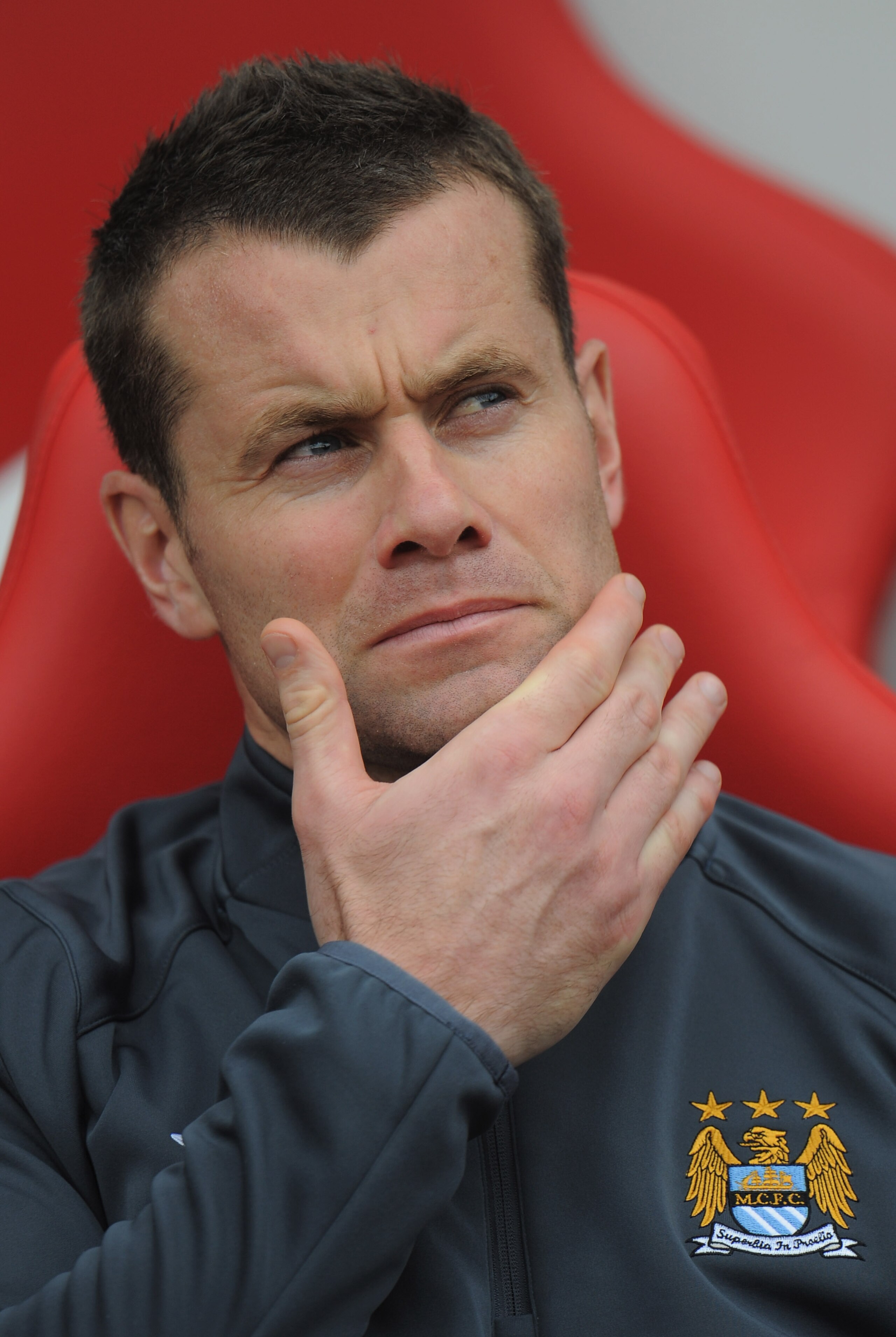SUNDERLAND, ENGLAND - AUGUST 29:  Shay Given of Manchester City sits on the bench during the Barclays Premier League match between Sunderland and Manchester City at the Stadium of Light on August 29, 2010 in Sunderland, England.  (Photo by Michael Regan/G