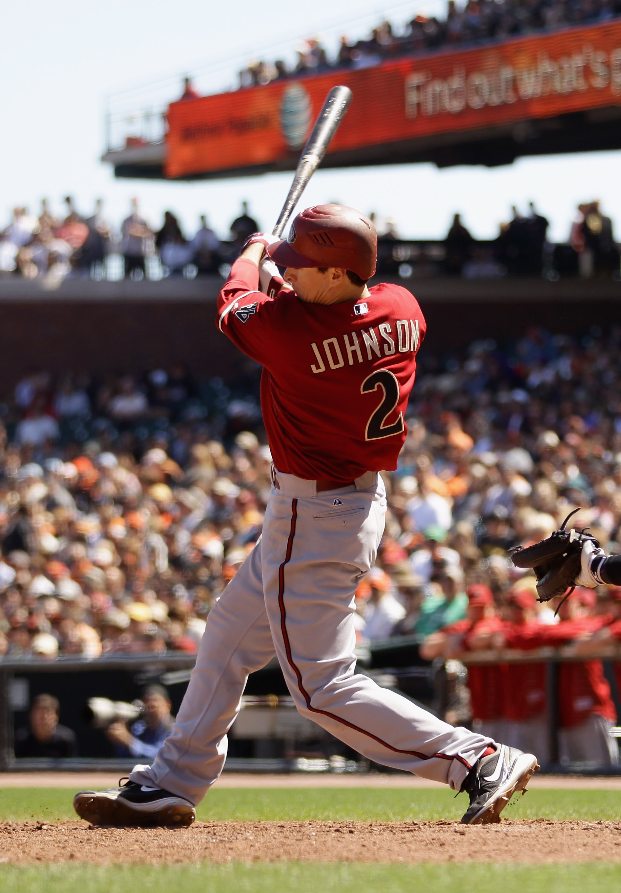 SAN FRANCISCO - AUGUST 29:  Kelly Johnson #2 of the Arizona Diamondbacks bats against the San Francisco Giants at AT&T Park on August 29, 2010 in San Francisco, California.  (Photo by Ezra Shaw/Getty Images)