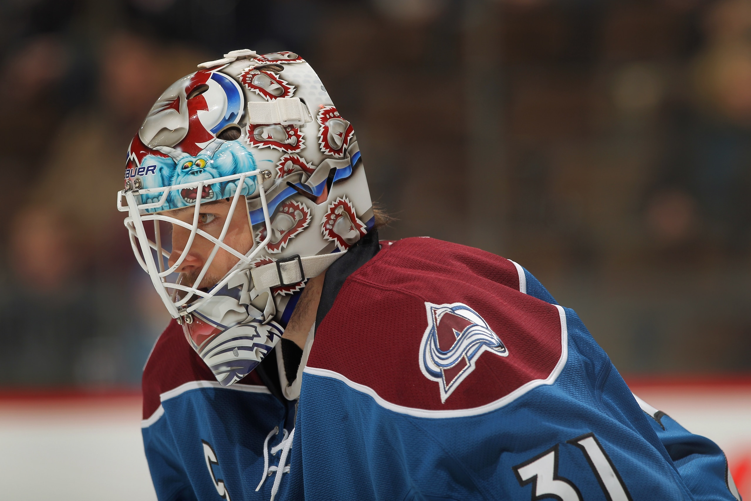 DENVER - NOVEMBER 15:  Goalie Peter Budaj #31 of the Colorado Avalanche looks on during a break in the action as he had 27 saves against the St. Louis Blues at the Pepsi Center on November 15, 2010 in Denver, Colorado. The Avalanche defeated the Blues 6-3