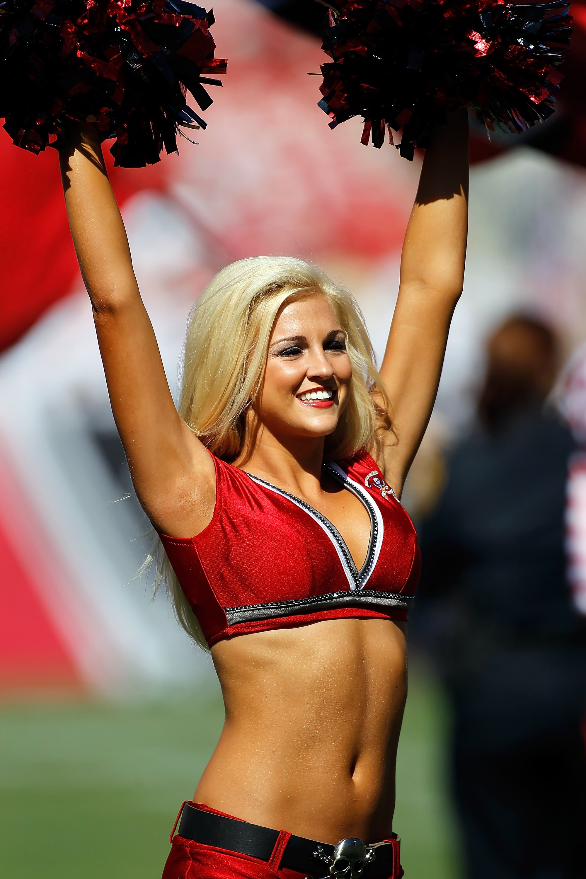 TAMPA, FL - NOVEMBER 14:  A cheerleader of the Tampa Bay Buccaneers performs against the Carolina Panthers during the game at Raymond James Stadium on November 14, 2010 in Tampa, Florida.  (Photo by J. Meric/Getty Images)