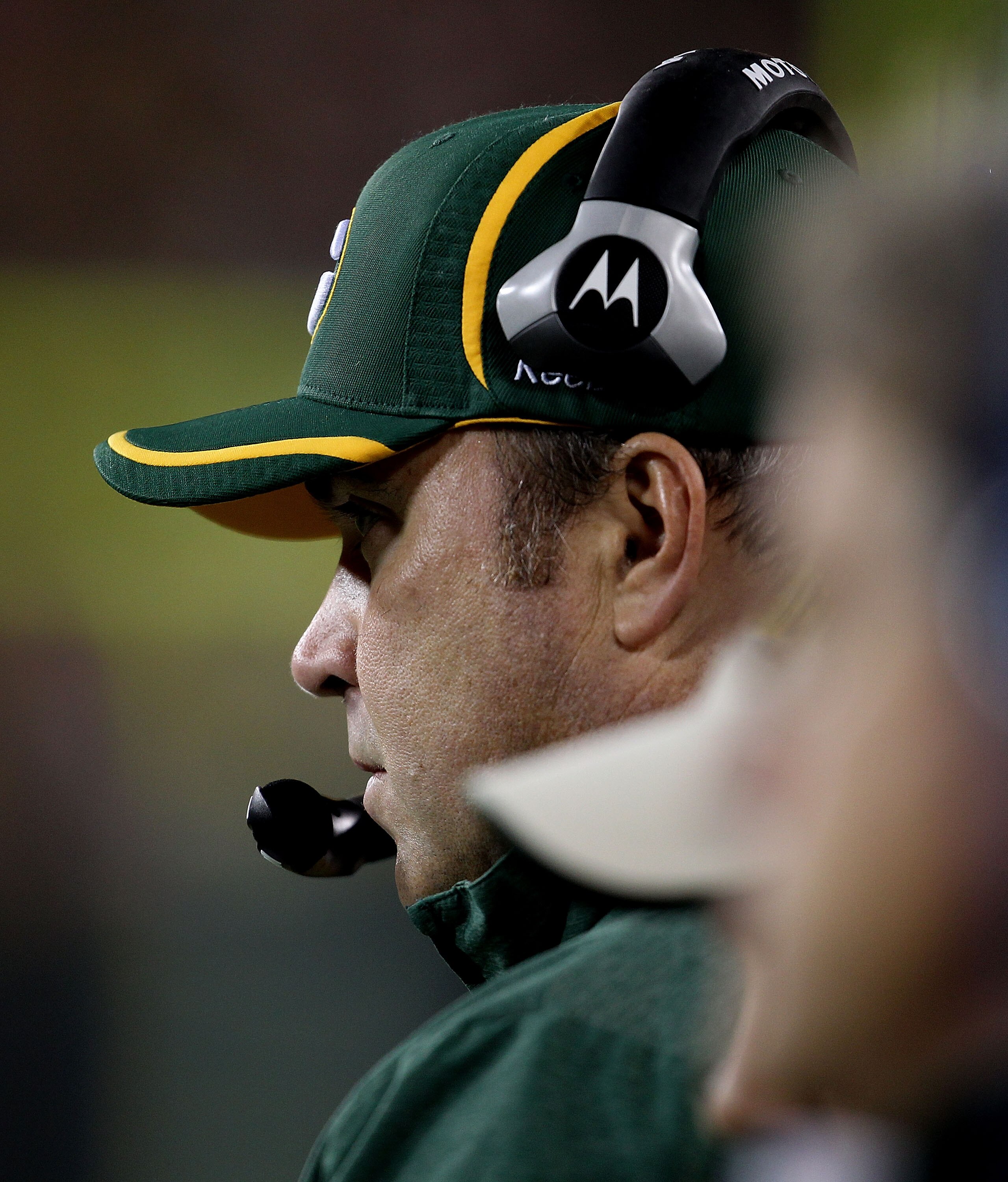 GREEN BAY, WI - NOVEMBER 07: Head coach Mike McCarthy of the Green Bay Packers watches as his team takes on the Dallas Cowboys at Lambeau Field on November 7, 2010 in Green Bay, Wisconsin. The Packers defeated the Cowboys 45-7. (Photo by Jonathan Daniel/G