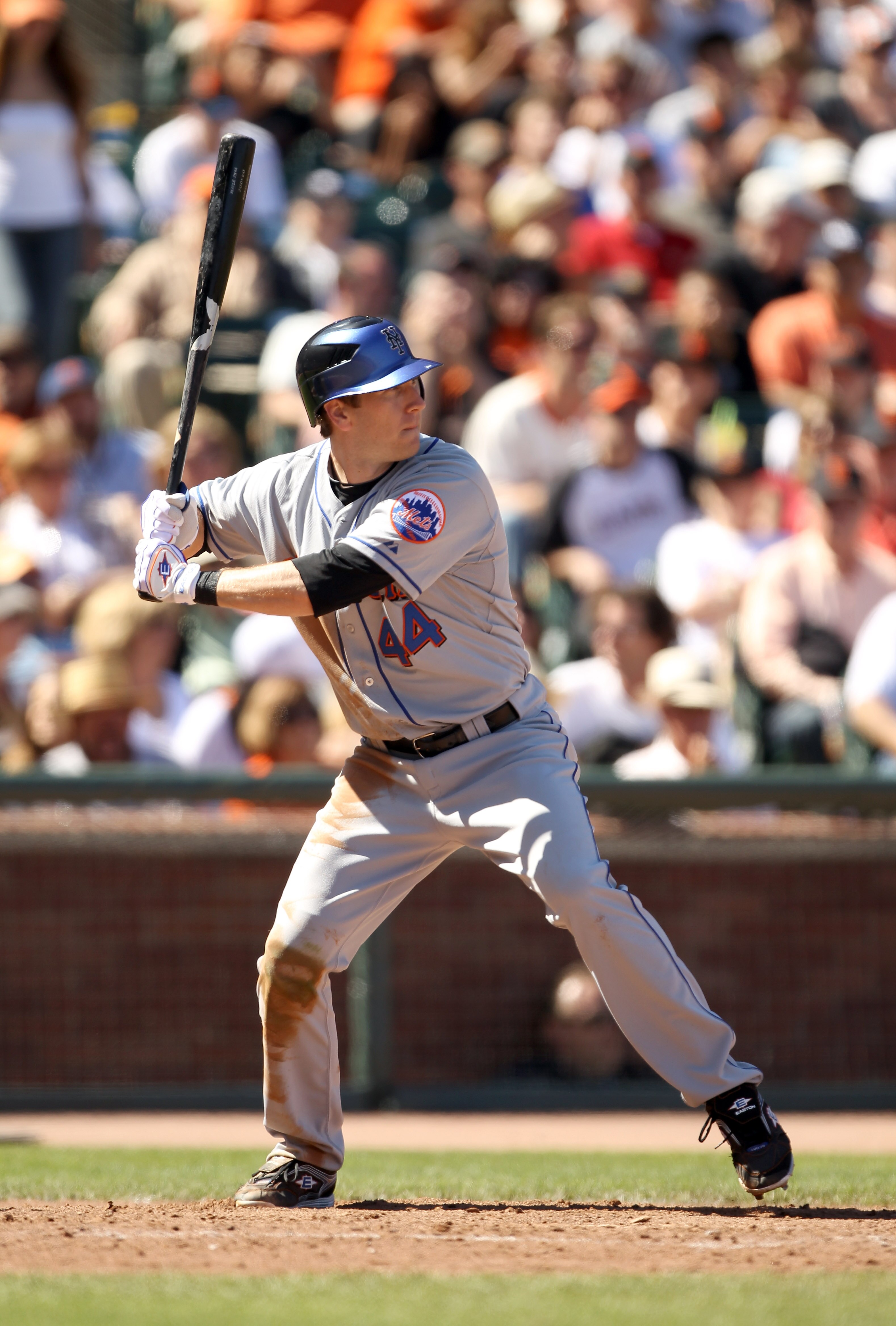 SAN FRANCISCO - JULY 18:  Jason Bay #44 of the New York Mets bats against the San Francisco Giants at AT&T Park on July 18, 2010 in San Francisco, California.  (Photo by Ezra Shaw/Getty Images)