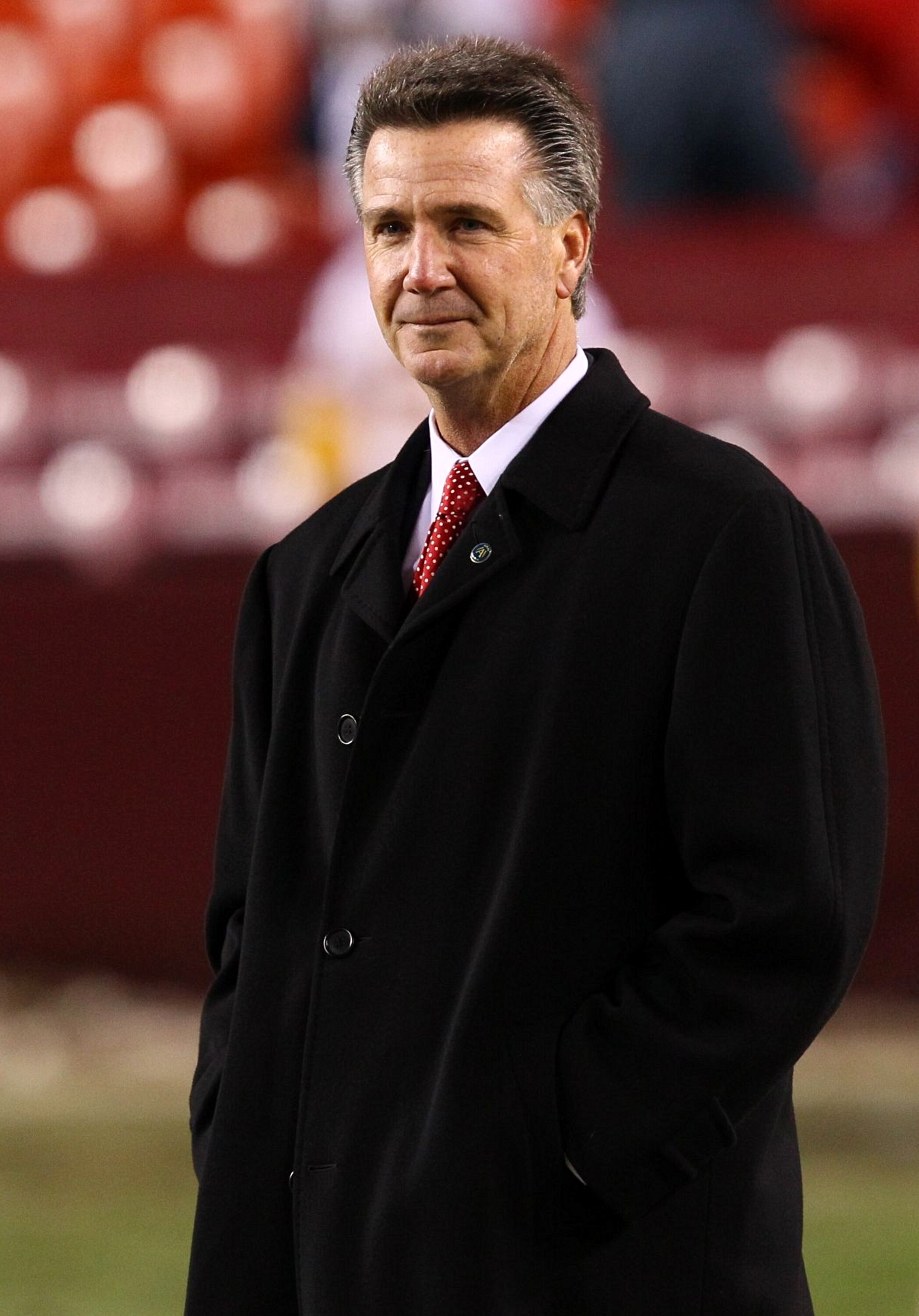 LANDOVER, MD - DECEMBER 21:  Bruce Allen, the new general manager of the Washington Redskins, looks on from the field before the game against the New York Giants at FedEx Field on December 21, 2009 in Landover, Maryland. Allen replaces Vinny Cerrato, who