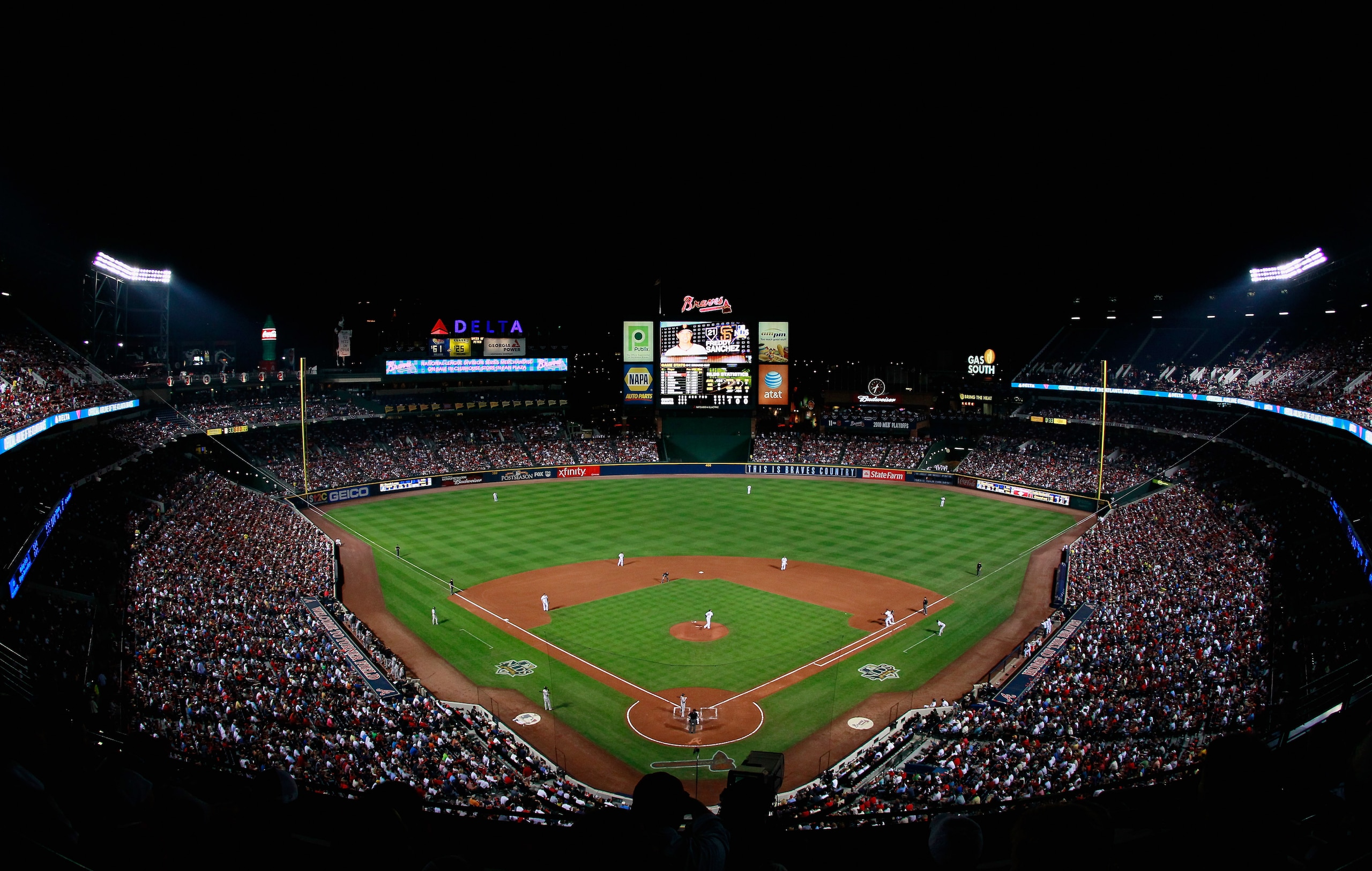 ATLANTA - OCTOBER 11:  A general view of Turner Field during Game Four of the NLDS of the 2010 MLB Playoffs between the Atlanta Braves and San Francisco Giants at Turner Field on October 11, 2010 in Atlanta, Georgia.  (Photo by Kevin C. Cox/Getty Images)