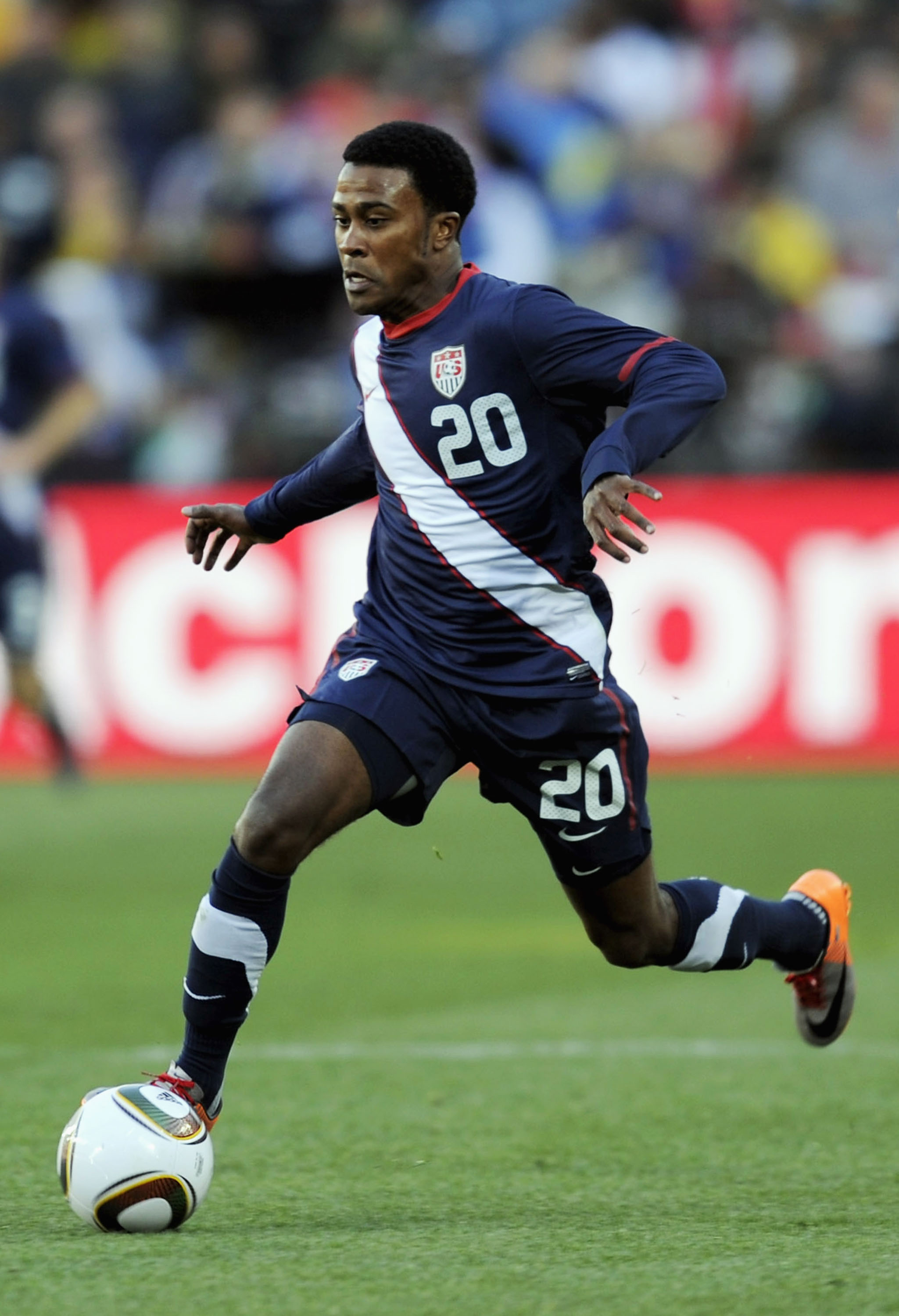 JOHANNESBURG, SOUTH AFRICA - JUNE 18:  Robbie Findley of the United States in action during the 2010 FIFA World Cup South Africa Group C match between Slovenia and USA at Ellis Park Stadium on June 18, 2010 in Johannesburg, South Africa.  (Photo by Stanle