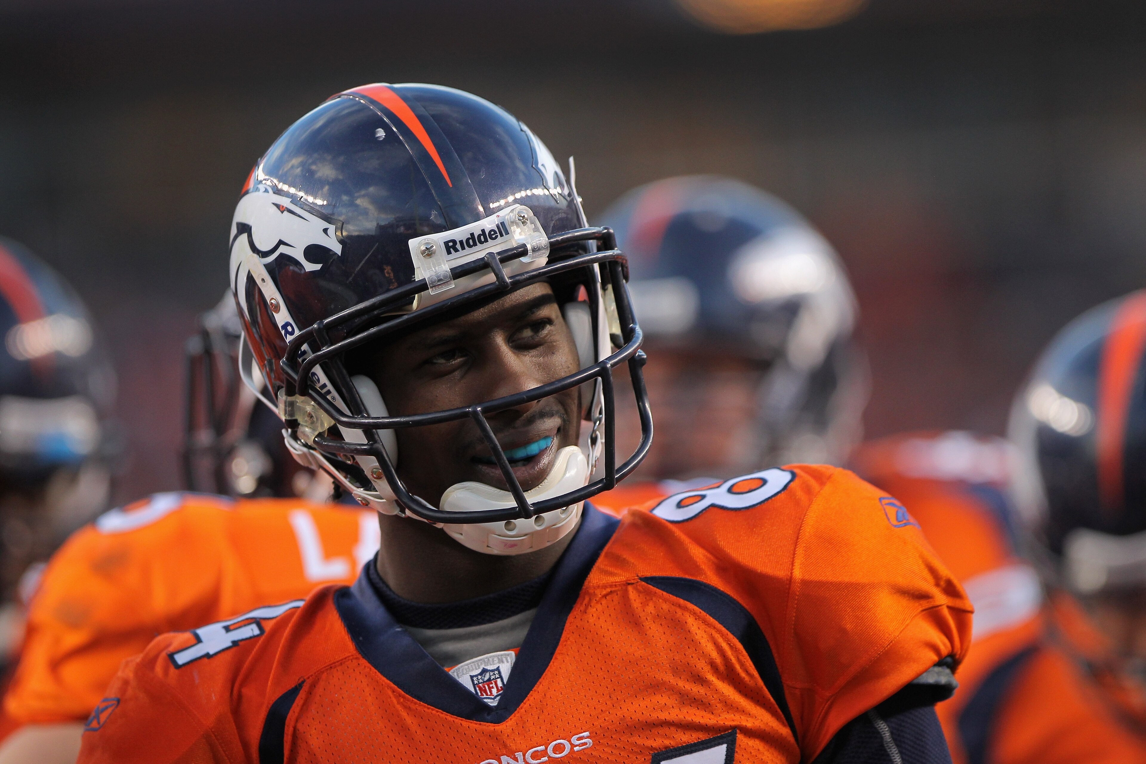DENVER - NOVEMBER 14:  Wide receiver Brandon Lloyd #84 of the Denver Broncos looks on during a break in the action against the Kansas City Chiefs at INVESCO Field at Mile High on November 14, 2010 in Denver, Colorado. The Broncos defeated the Chiefs 49-29
