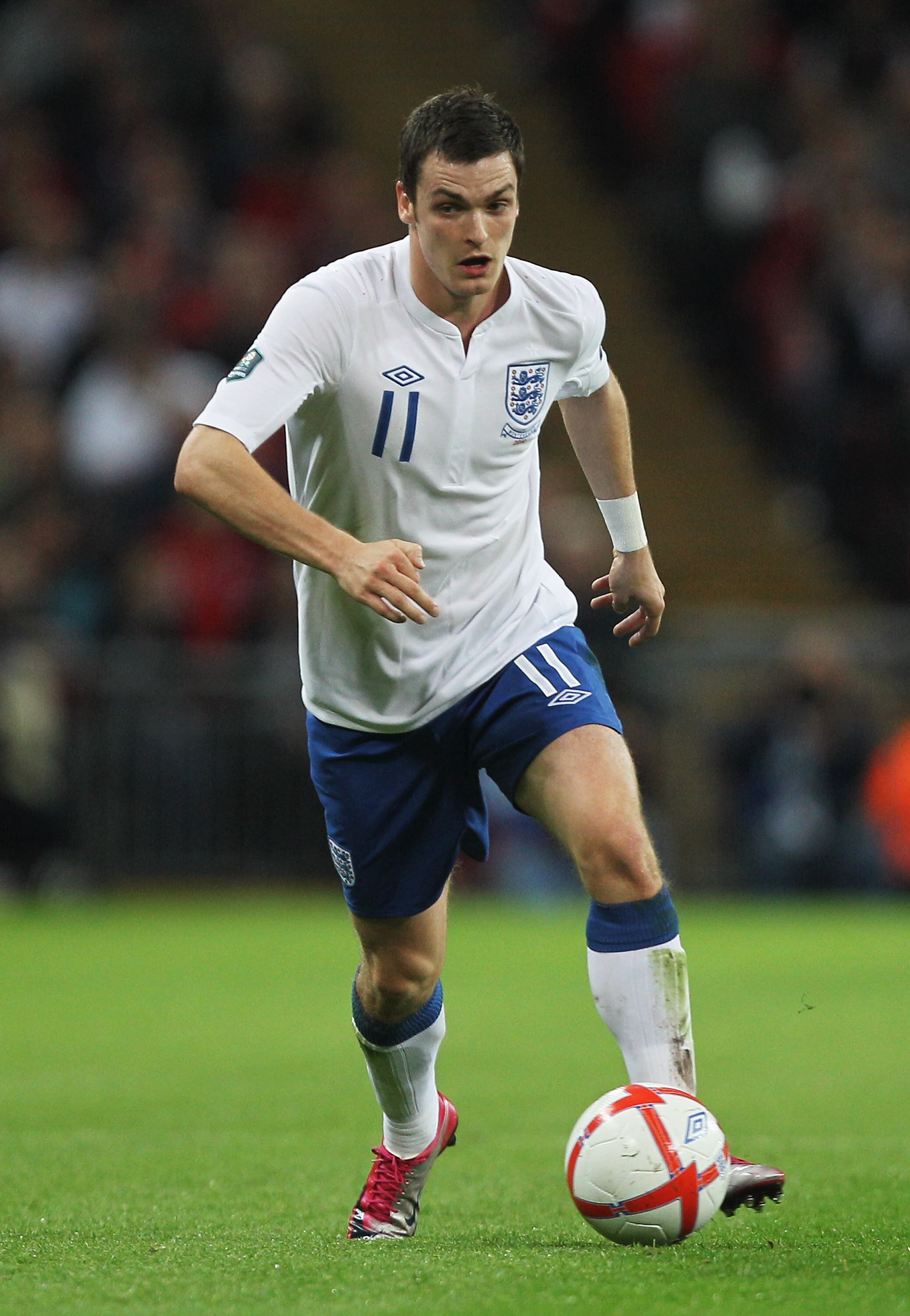 LONDON, ENGLAND - OCTOBER 12:  Adam Johnson of England in action during the UEFA EURO 2012 Group G Qualifying match between England and Montenegro at Wembley Stadium on October 12, 2010 in London, England.  (Photo by Hamish Blair/Getty Images)