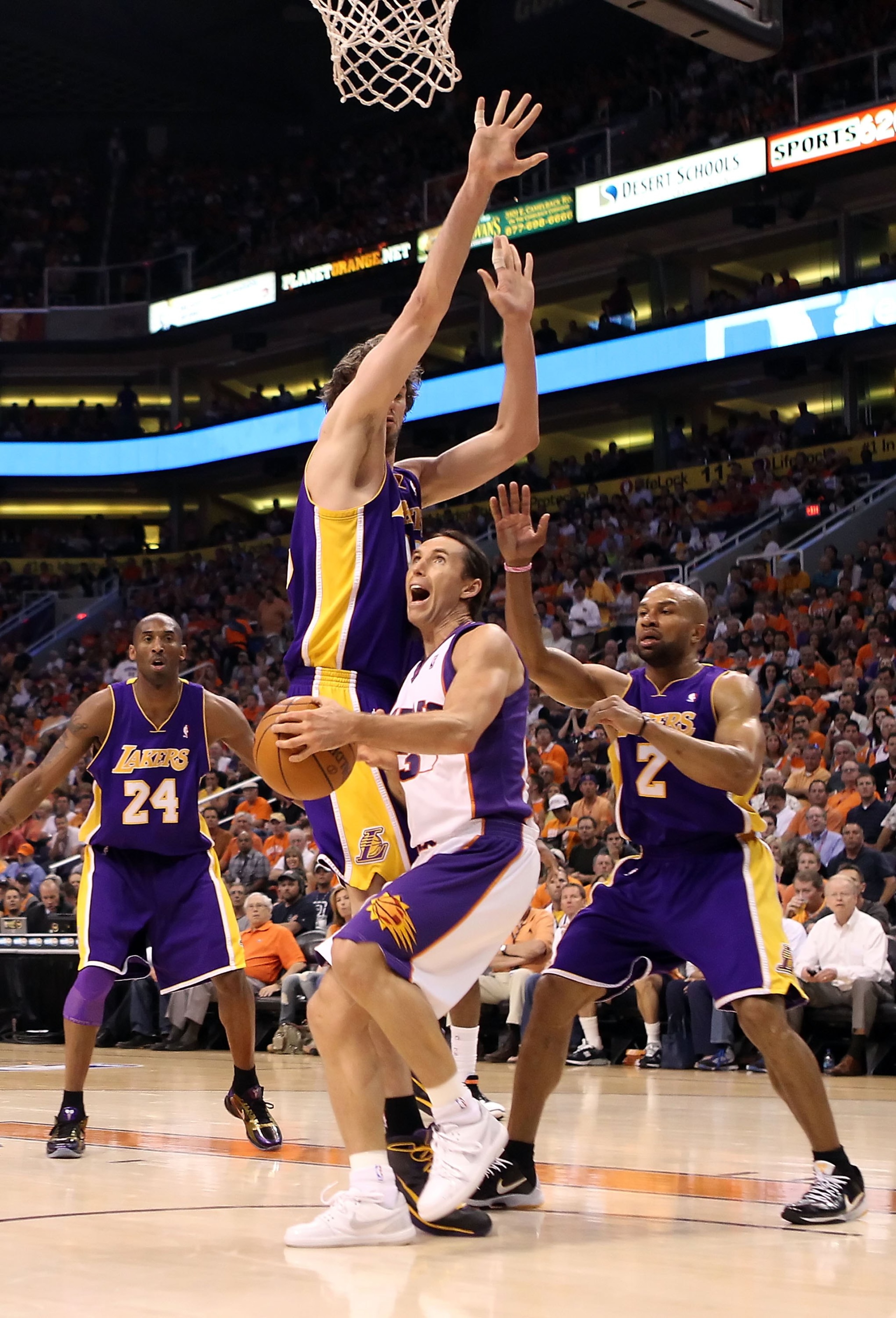 PHOENIX - MAY 25:  Steve Nash #13 of the Phoenix Suns drives with the ball during Game Four of the Western Conference finals of the 2010 NBA Playoffs against the Los Angeles Lakers at US Airways Center on May 25, 2010 in Phoenix, Arizona. The Suns defeate