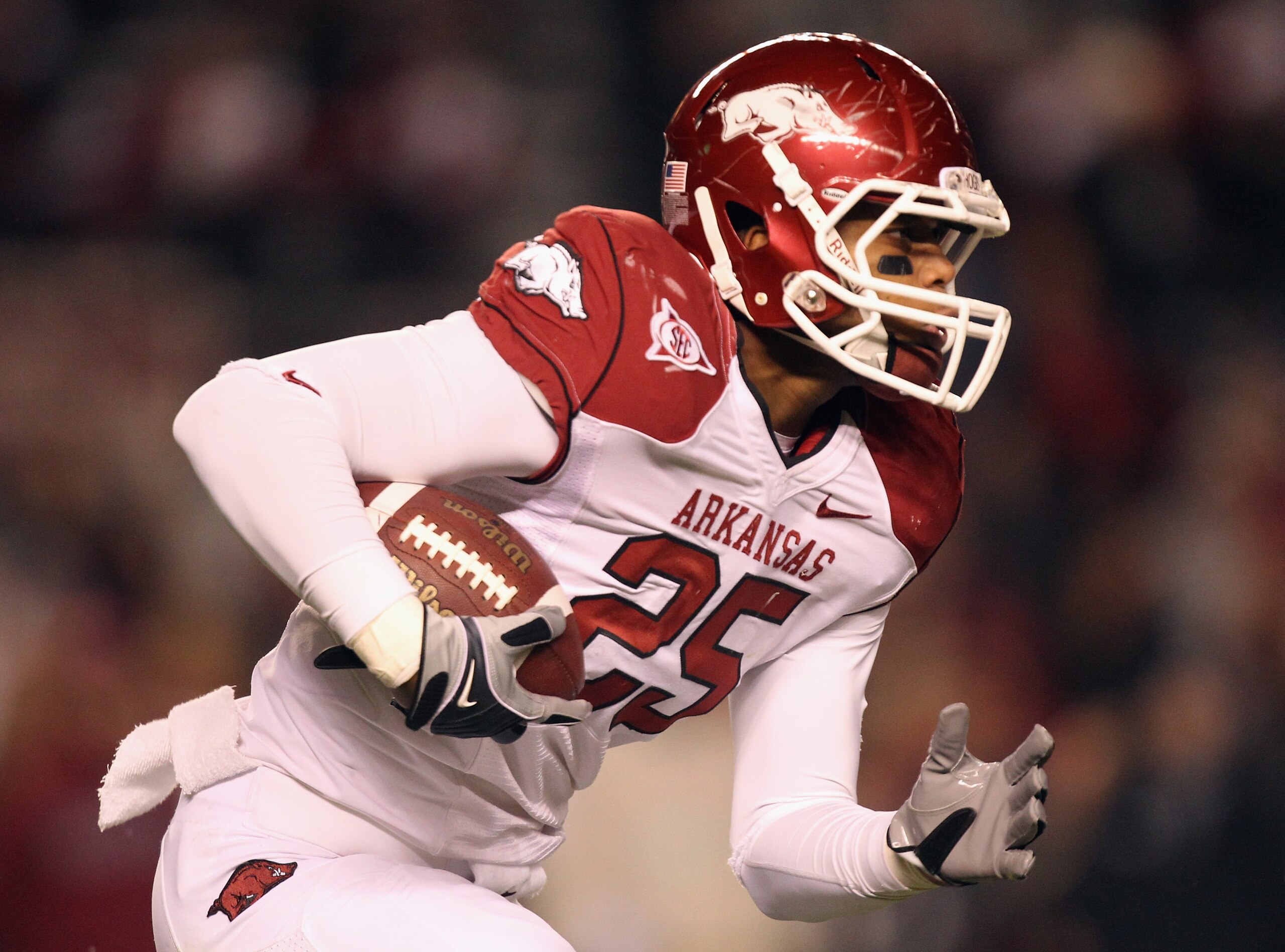 COLUMBIA, SC - NOVEMBER 06:  Terrell Williams #25 of the Arkansas Razorbacks against the South Carolina Gamecocks during their game at Williams-Brice Stadium on November 6, 2010 in Columbia, South Carolina.  (Photo by Streeter Lecka/Getty Images)